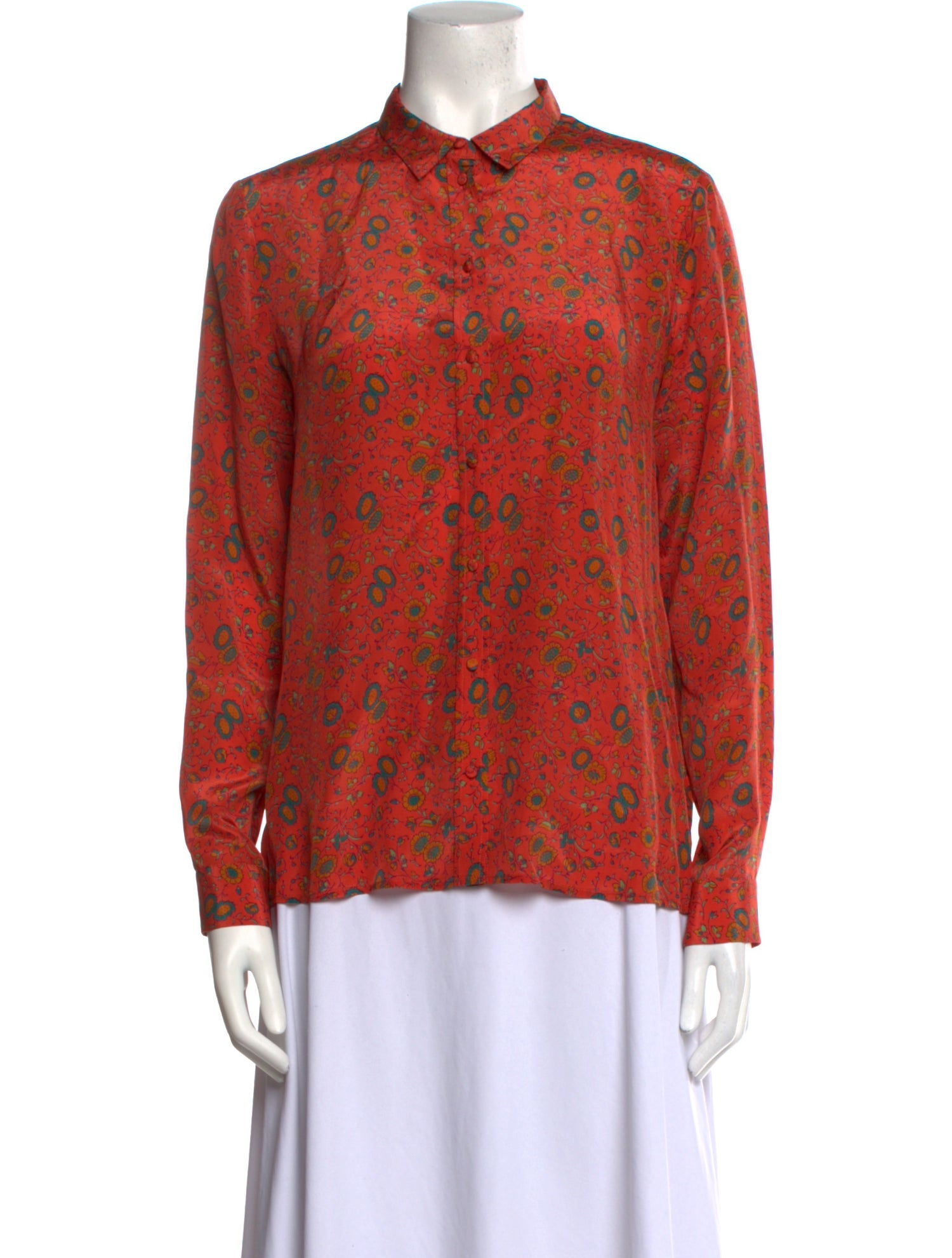Sézane Silk Floral Print Button-Up Top