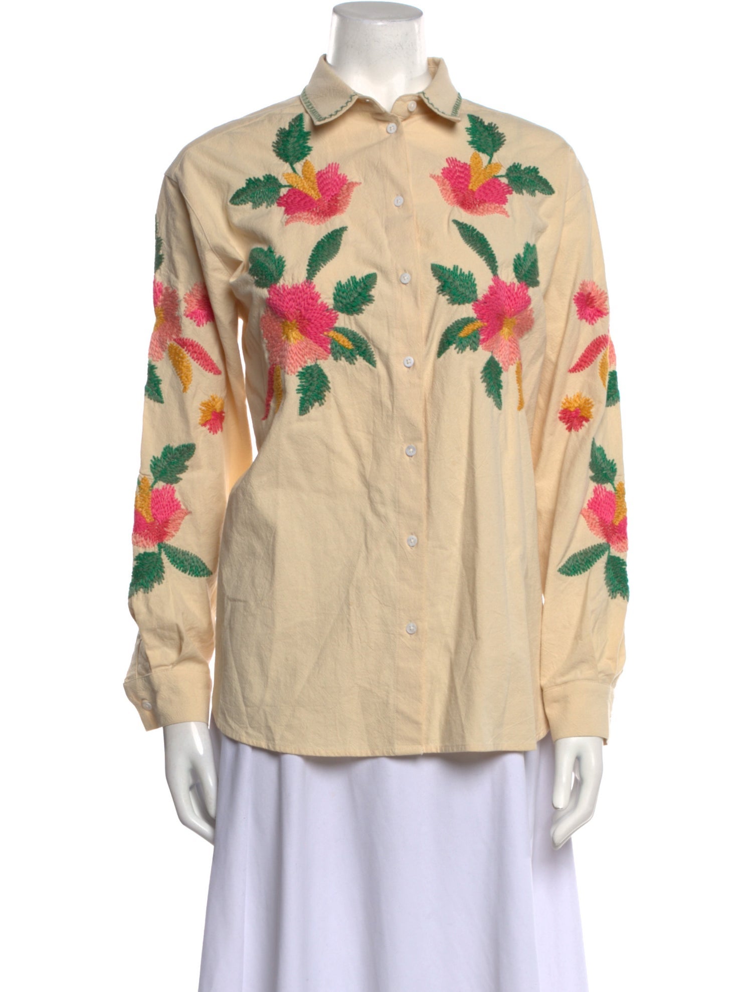 Sézane Graphic Print Long Sleeve Button-Up Top