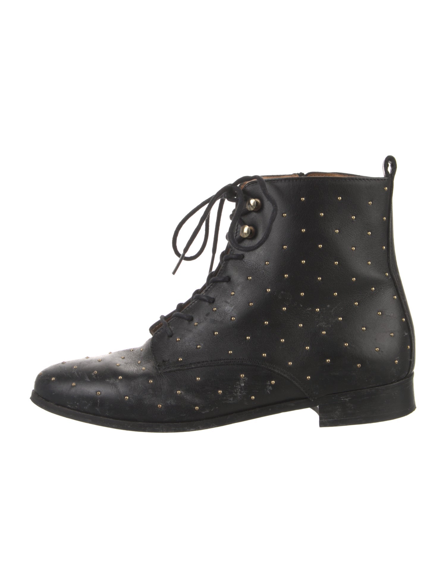Sézane Leather Studded Accents Lace-Up Boots