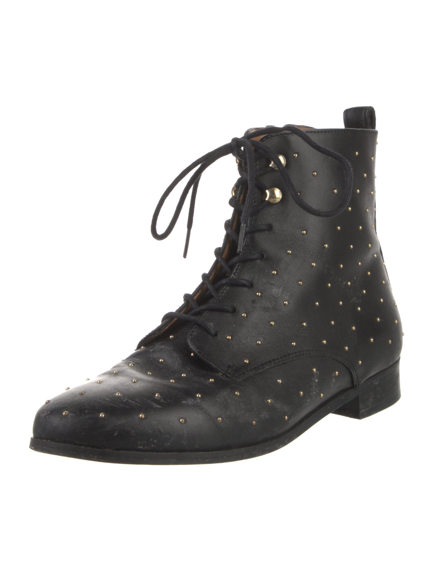 Sézane Leather Studded Accents Lace-Up Boots