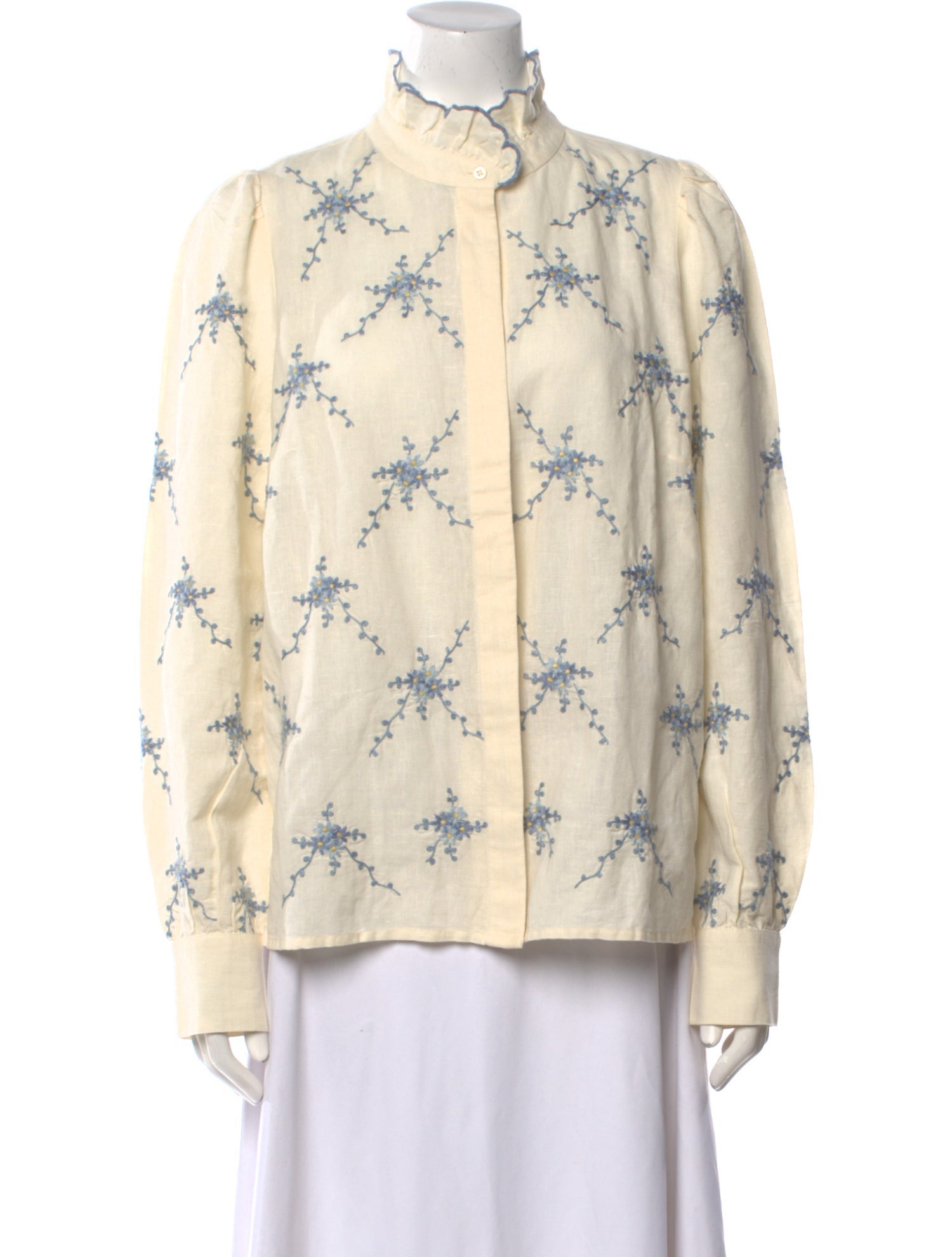 Sézane Linen Floral Print Button-Up Top