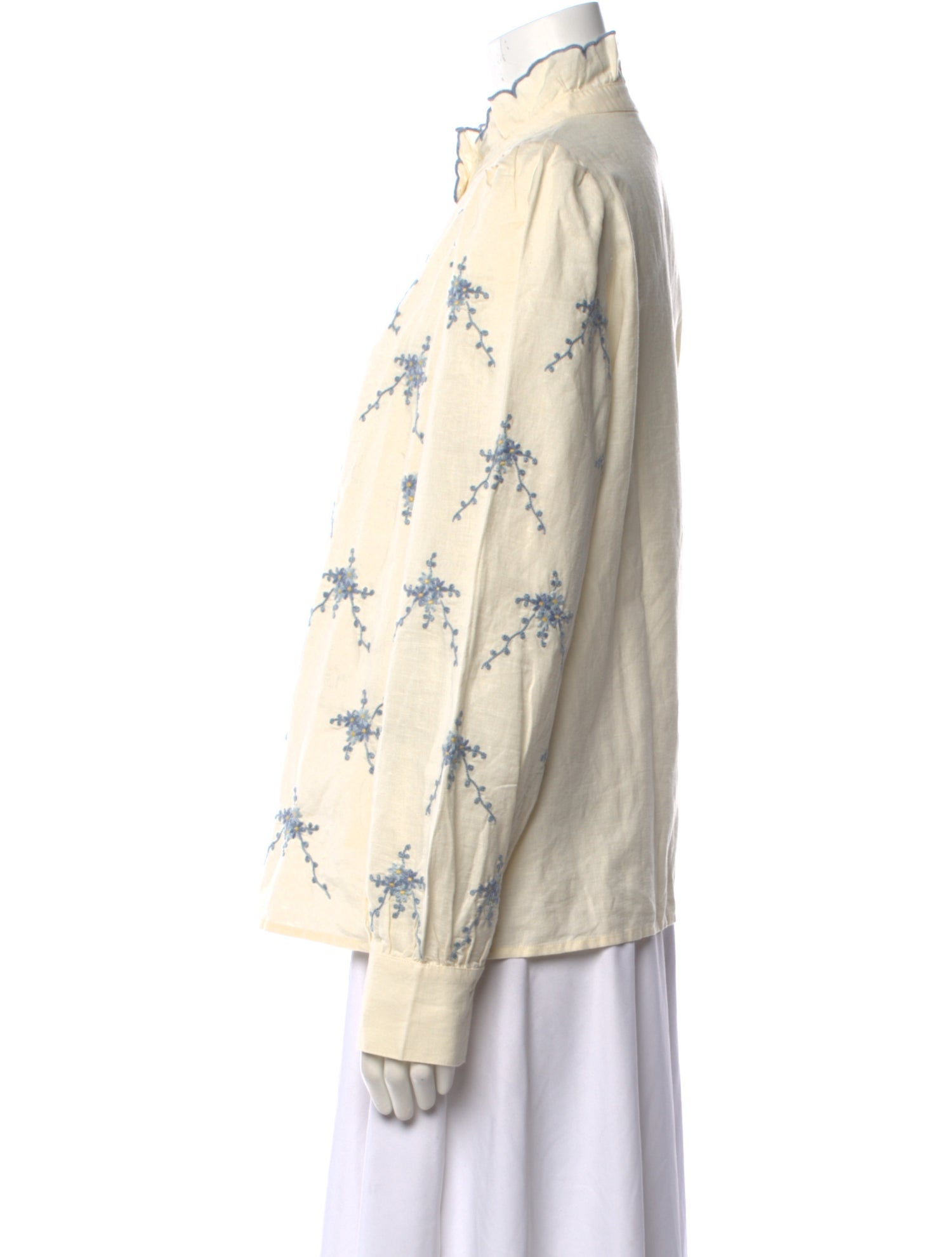 Sézane Linen Floral Print Button-Up Top