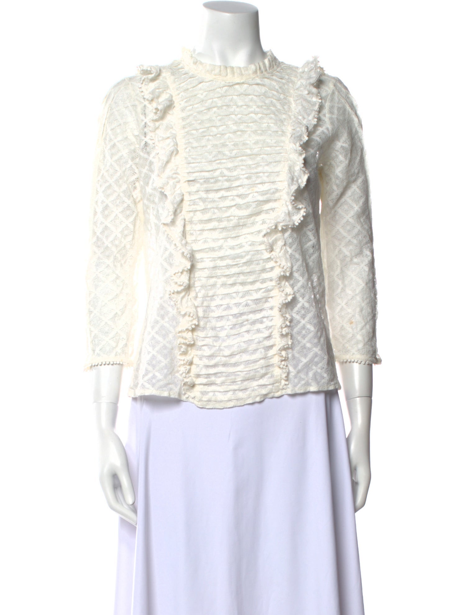 Sézane Lace Pattern Mock Neck Blouse