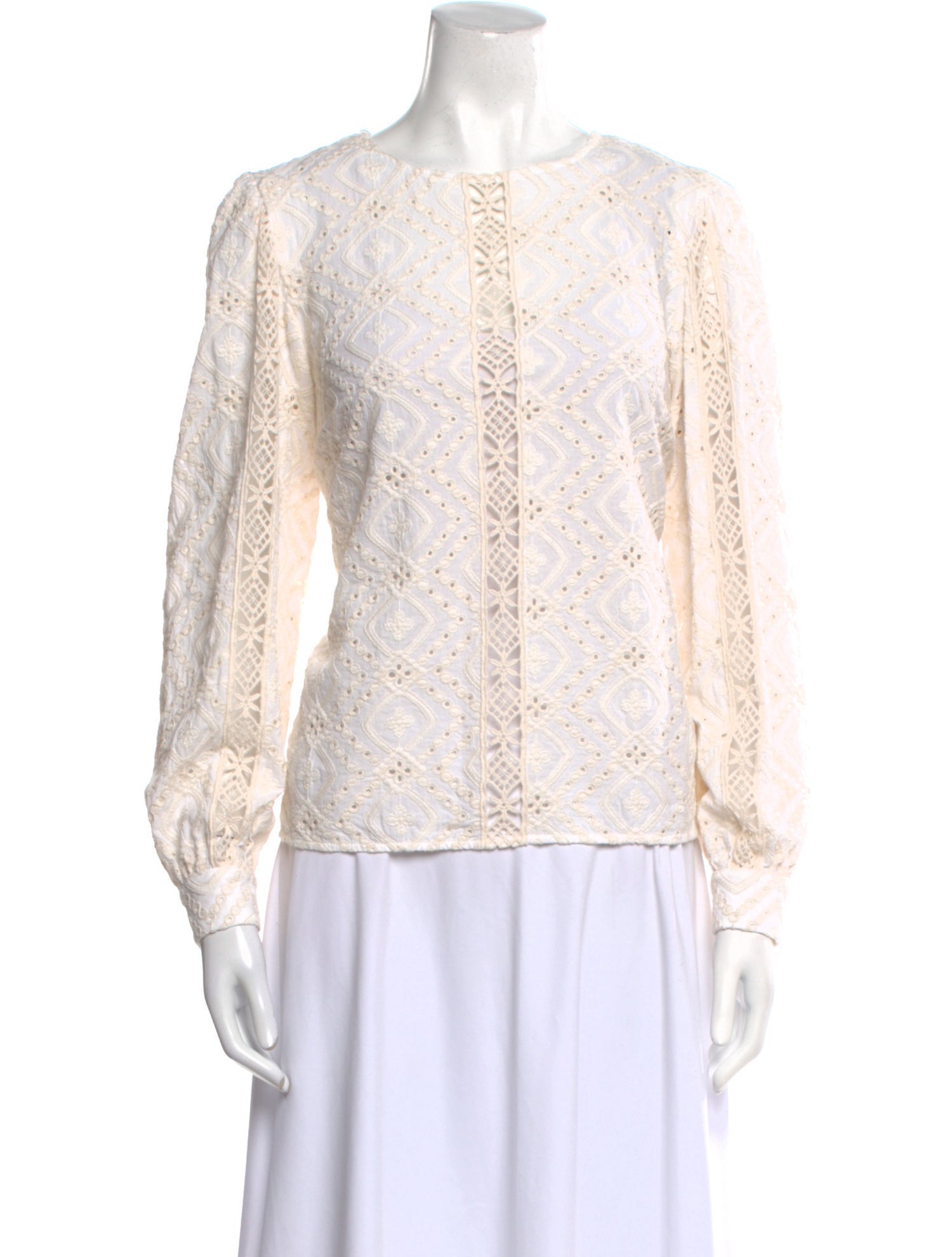 Sézane Lace Pattern Crew Neck Blouse