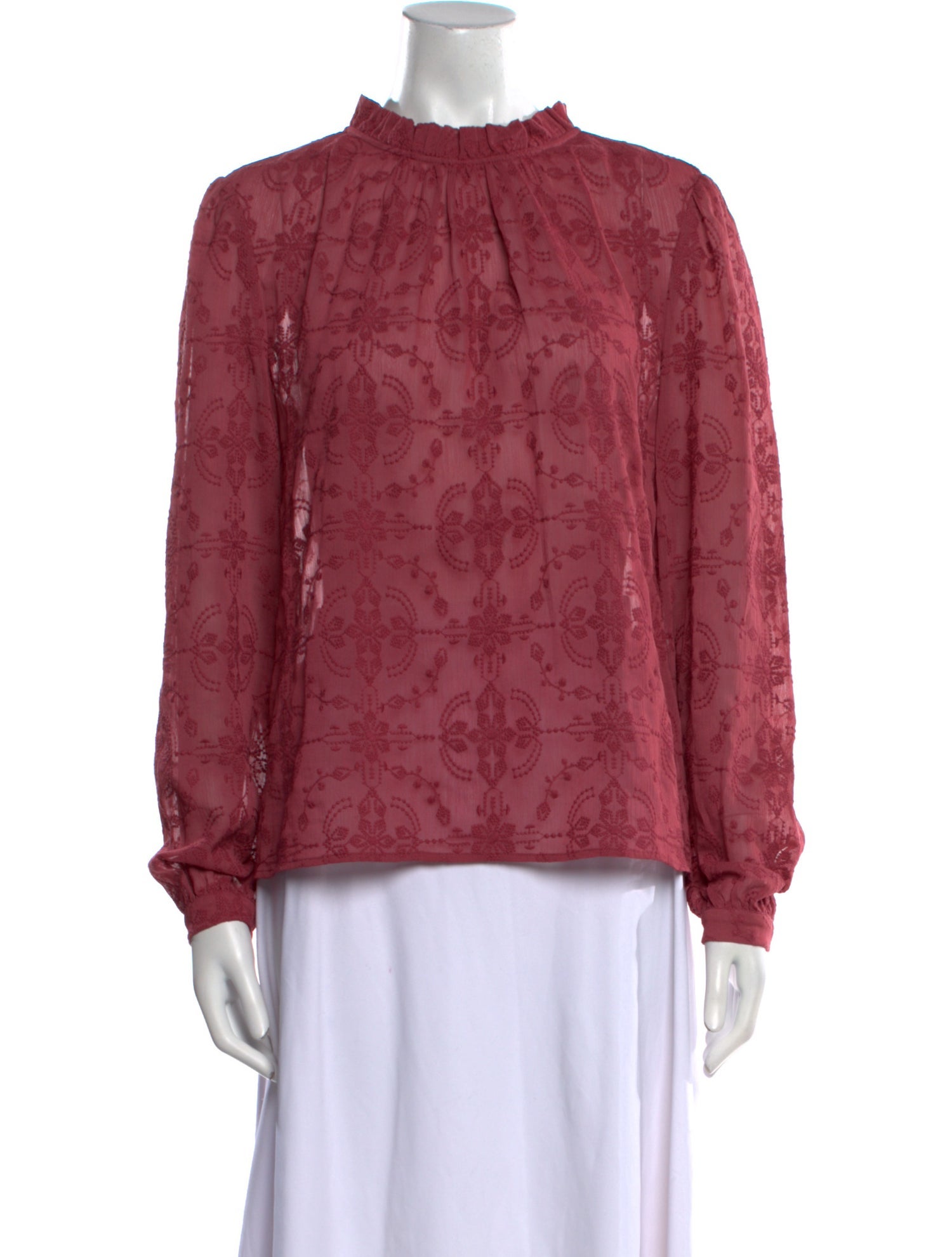 Sézane Floral Print Mock Neck Blouse