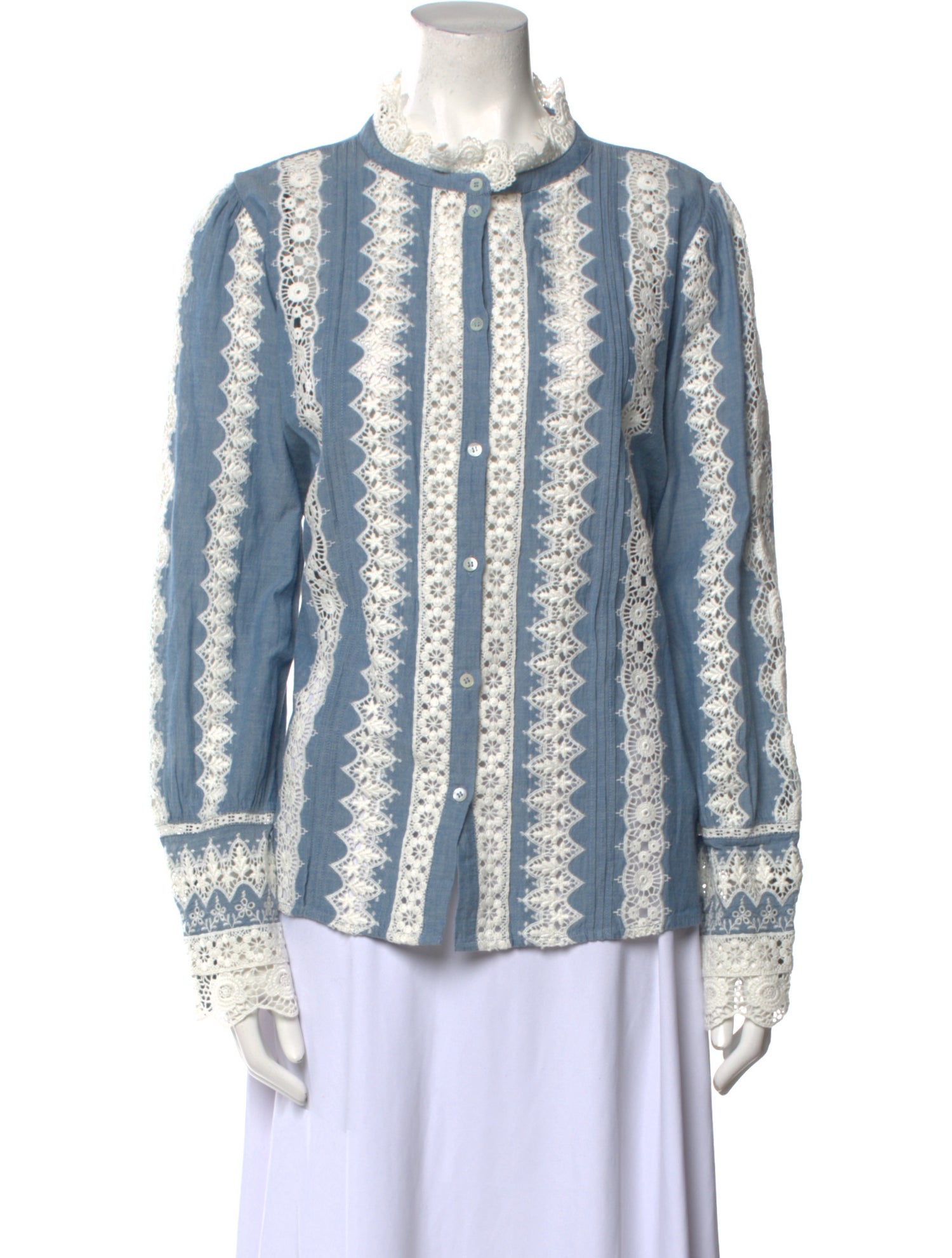 Sézane Printed Mock Neck Button-Up Top