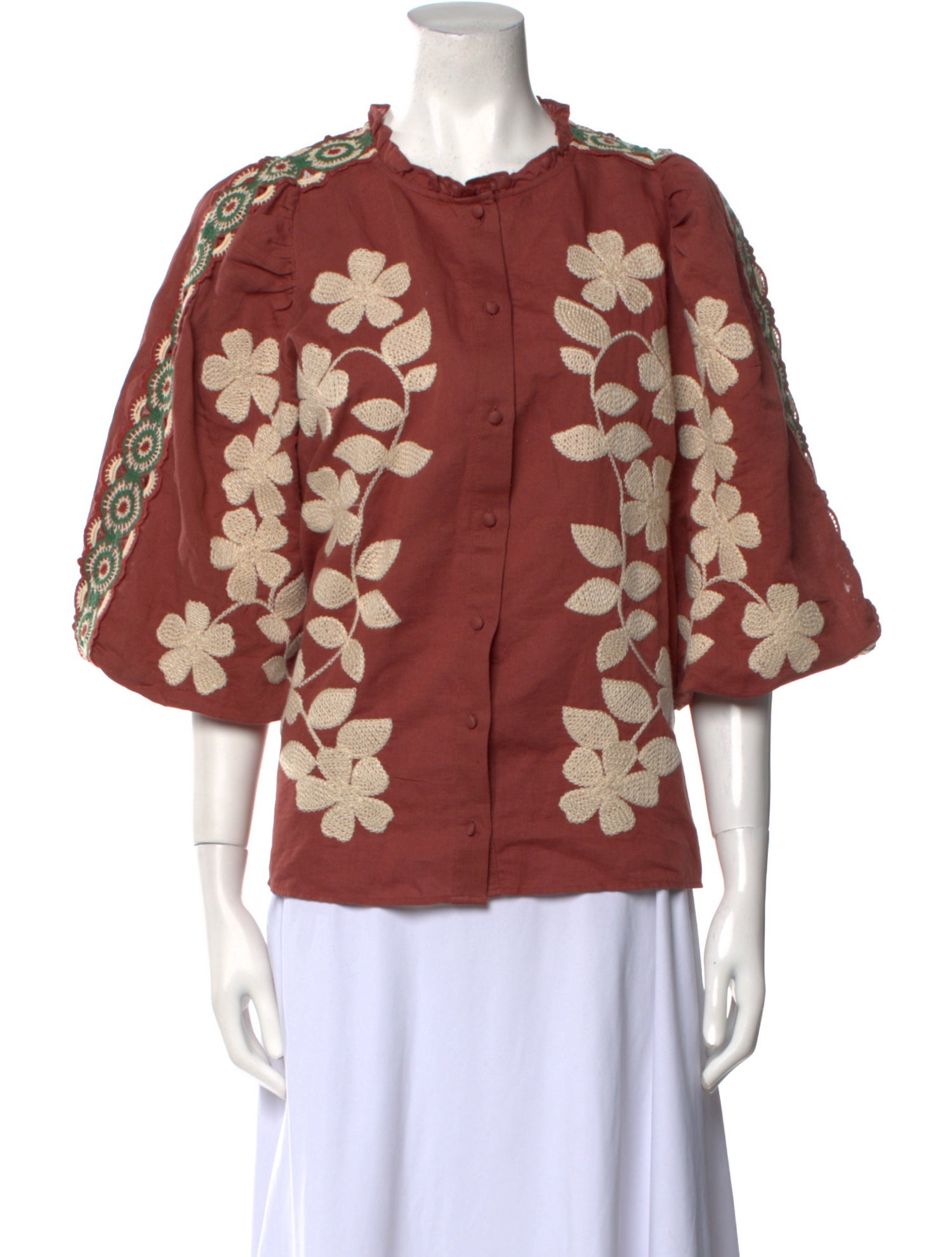 Sézane Linen Floral Print Blouse