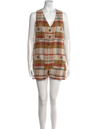 Sézane Plaid Print V-Neck Romper