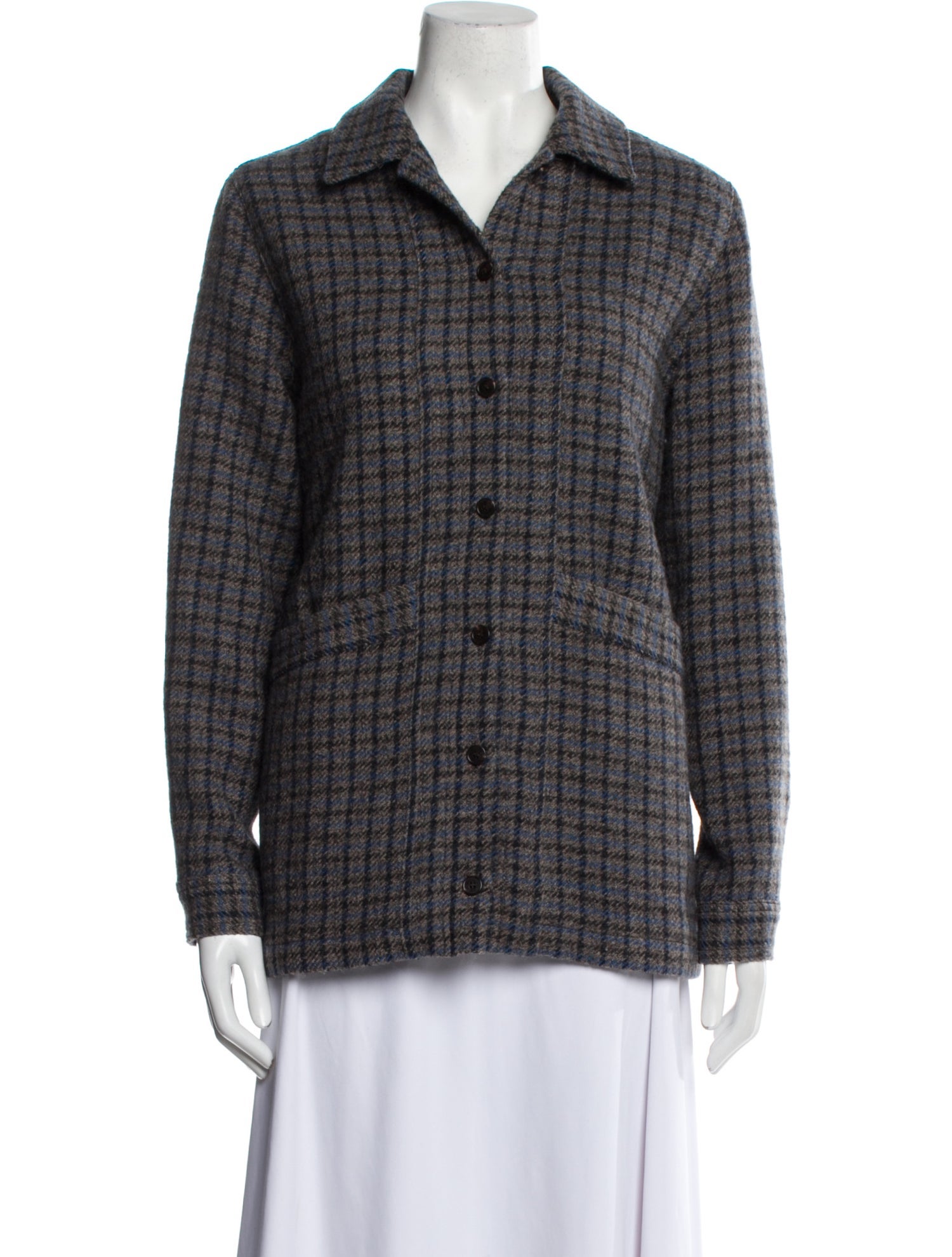 Sézane Virgin Wool Plaid Print Blazer