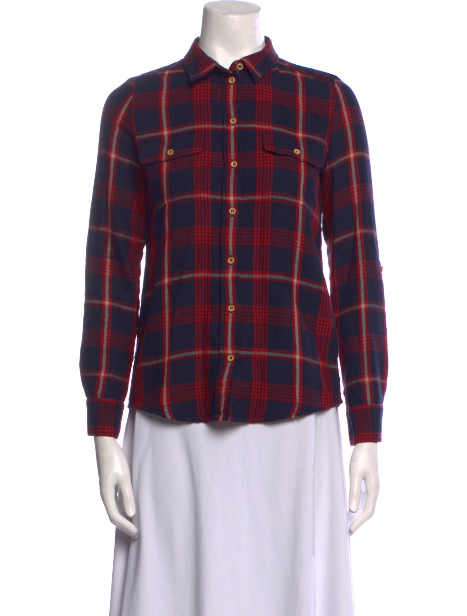 Sézane Plaid Print Long Sleeve Button-Up Top