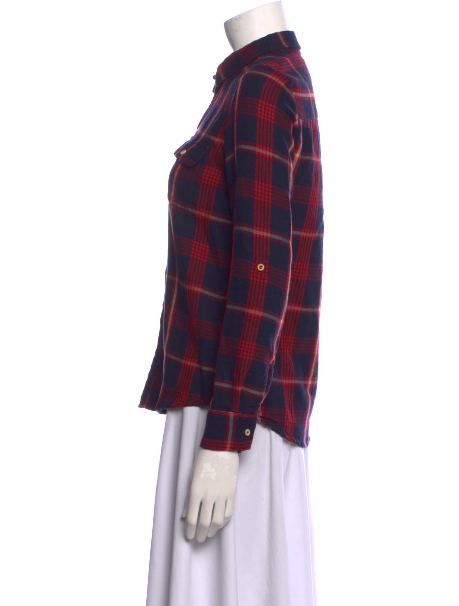 Sézane Plaid Print Long Sleeve Button-Up Top