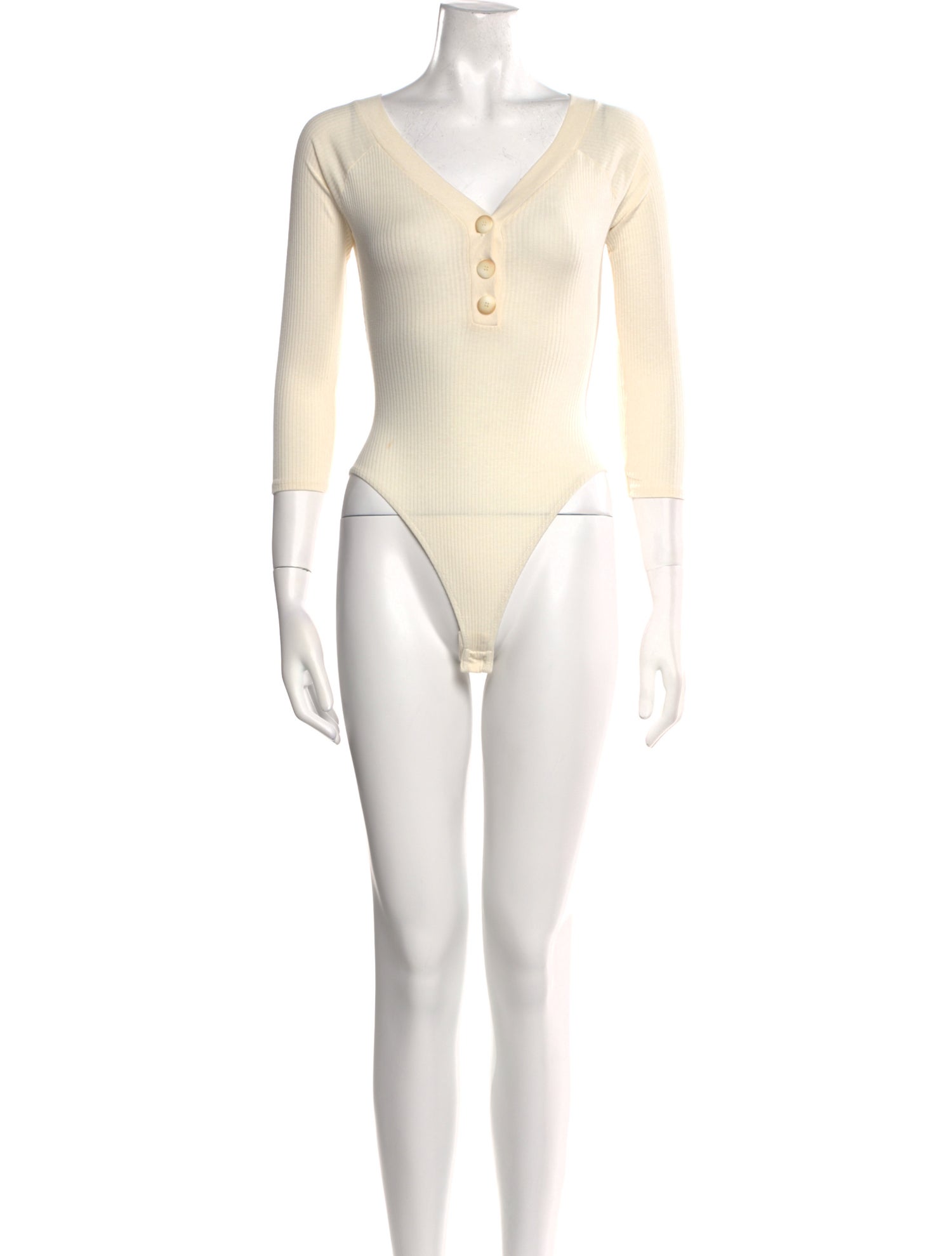 Sézane V-Neck Three-Quarter Sleeve Bodysuit