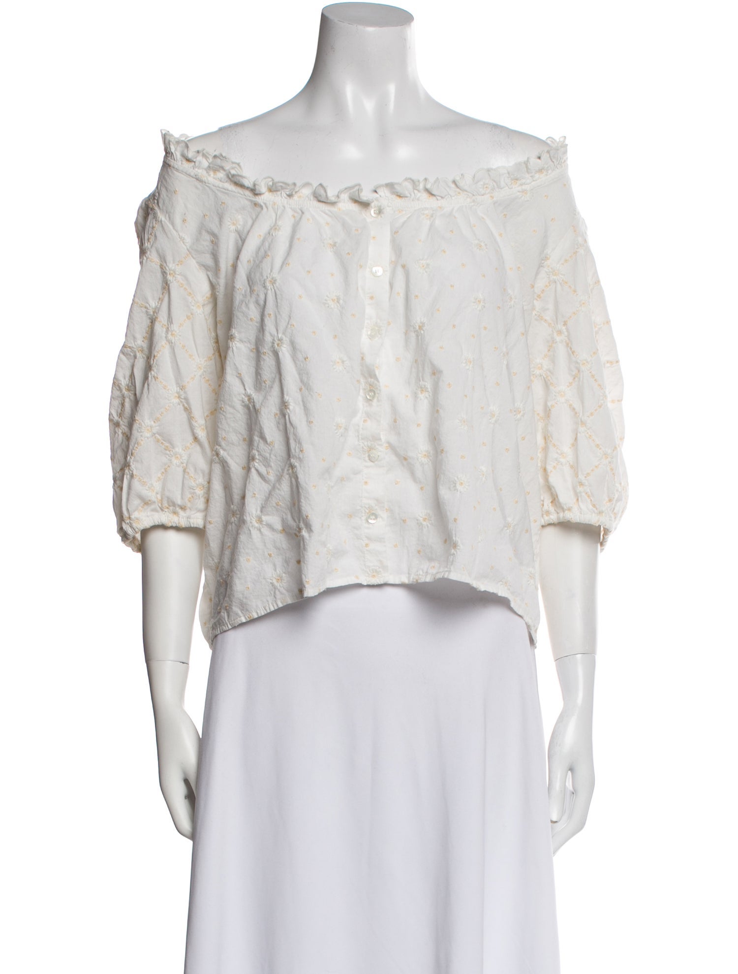 Sézane Floral Print Off-The-Shoulder Crop Top