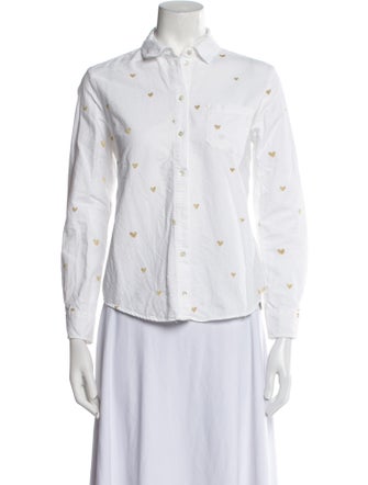 Sézane Printed Three-Quarter Sleeve Button-Up Top