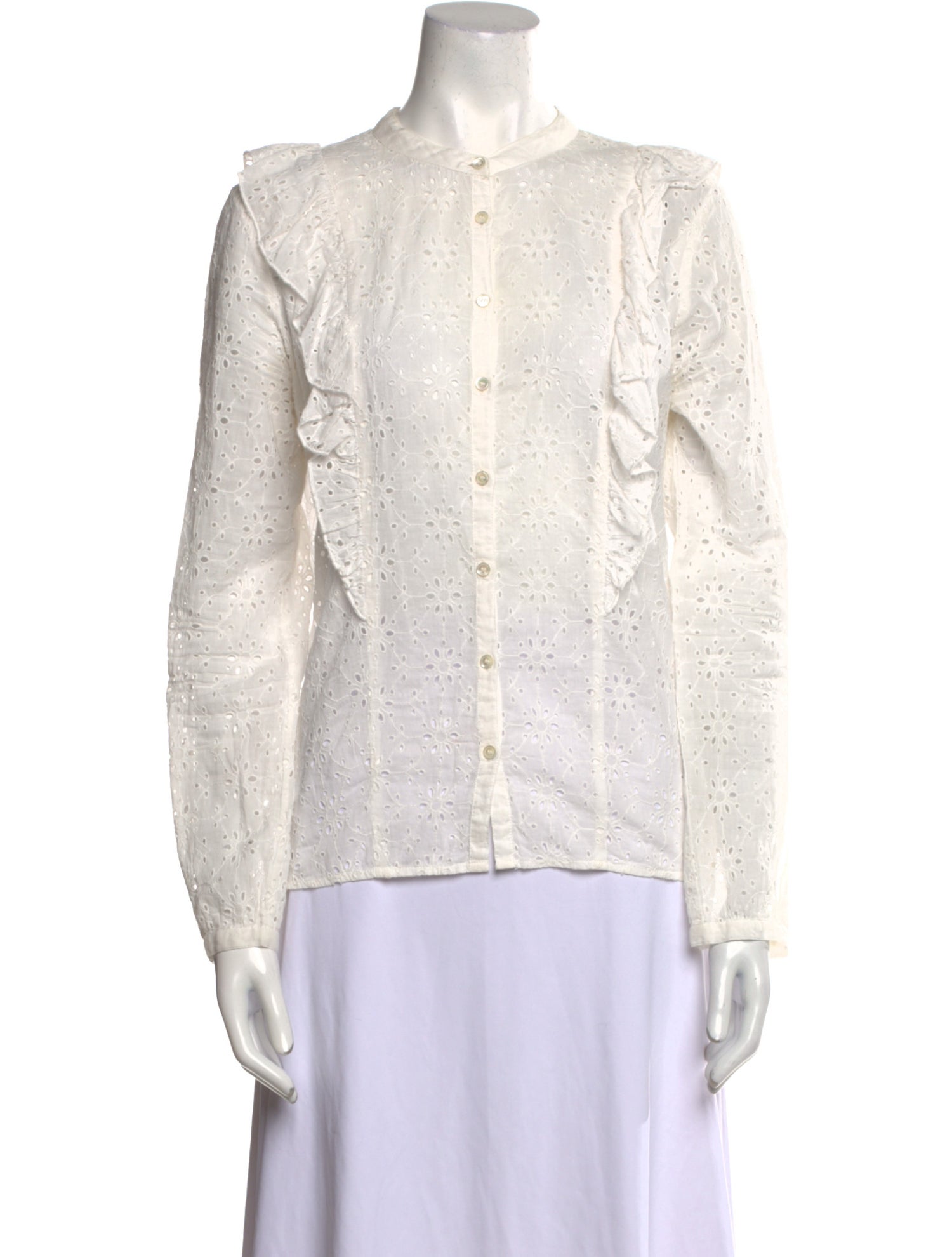 Sézane Mock Neck Long Sleeve Button-Up Top