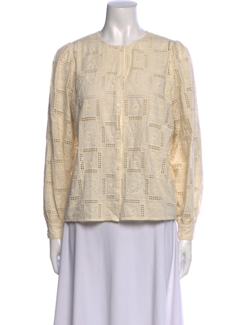 Sézane Patterned Crew Neck Button-Up Top