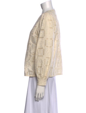 Sézane Patterned Crew Neck Button-Up Top