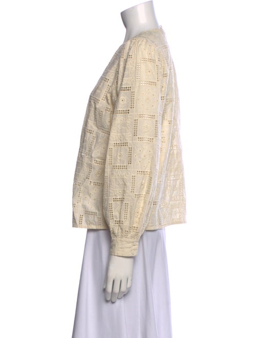 Sézane Patterned Crew Neck Button-Up Top