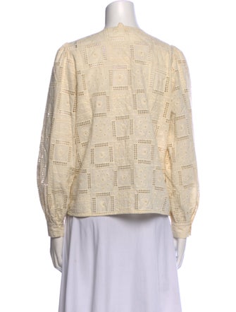 Sézane Patterned Crew Neck Button-Up Top