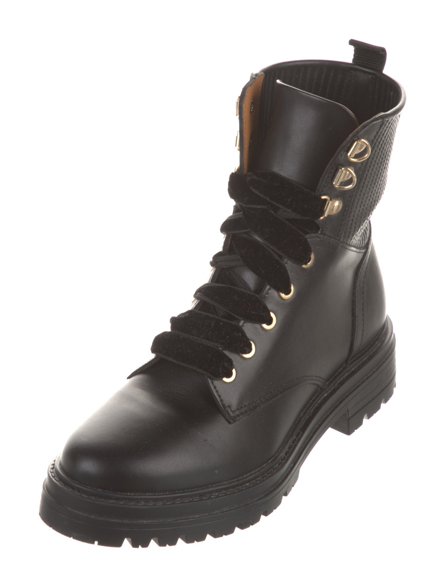 Sézane Leather Printed Combat Boots