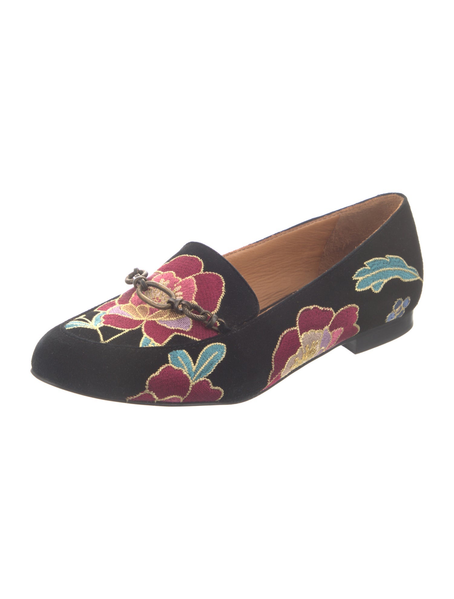 Sézane Suede Floral Print Loafers
