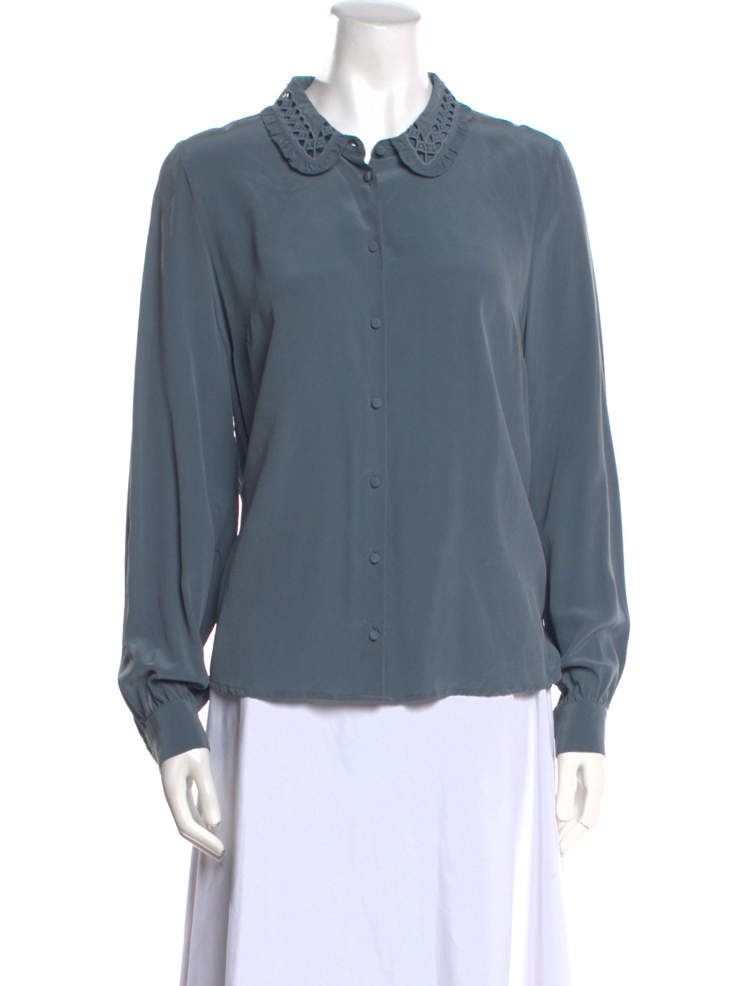 Sézane Silk Long Sleeve Button-Up Top