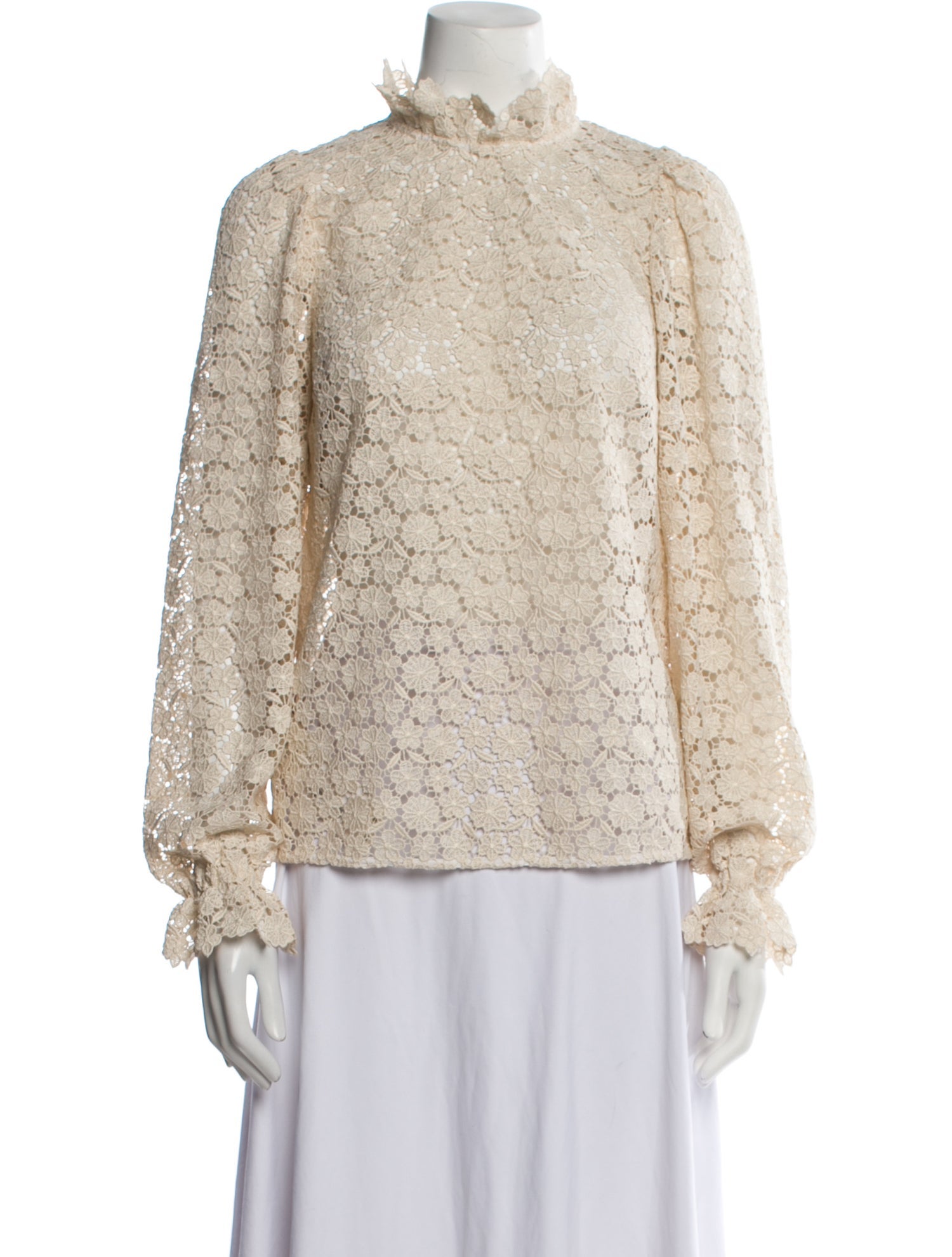 Sézane Lace Pattern Mock Neck Blouse