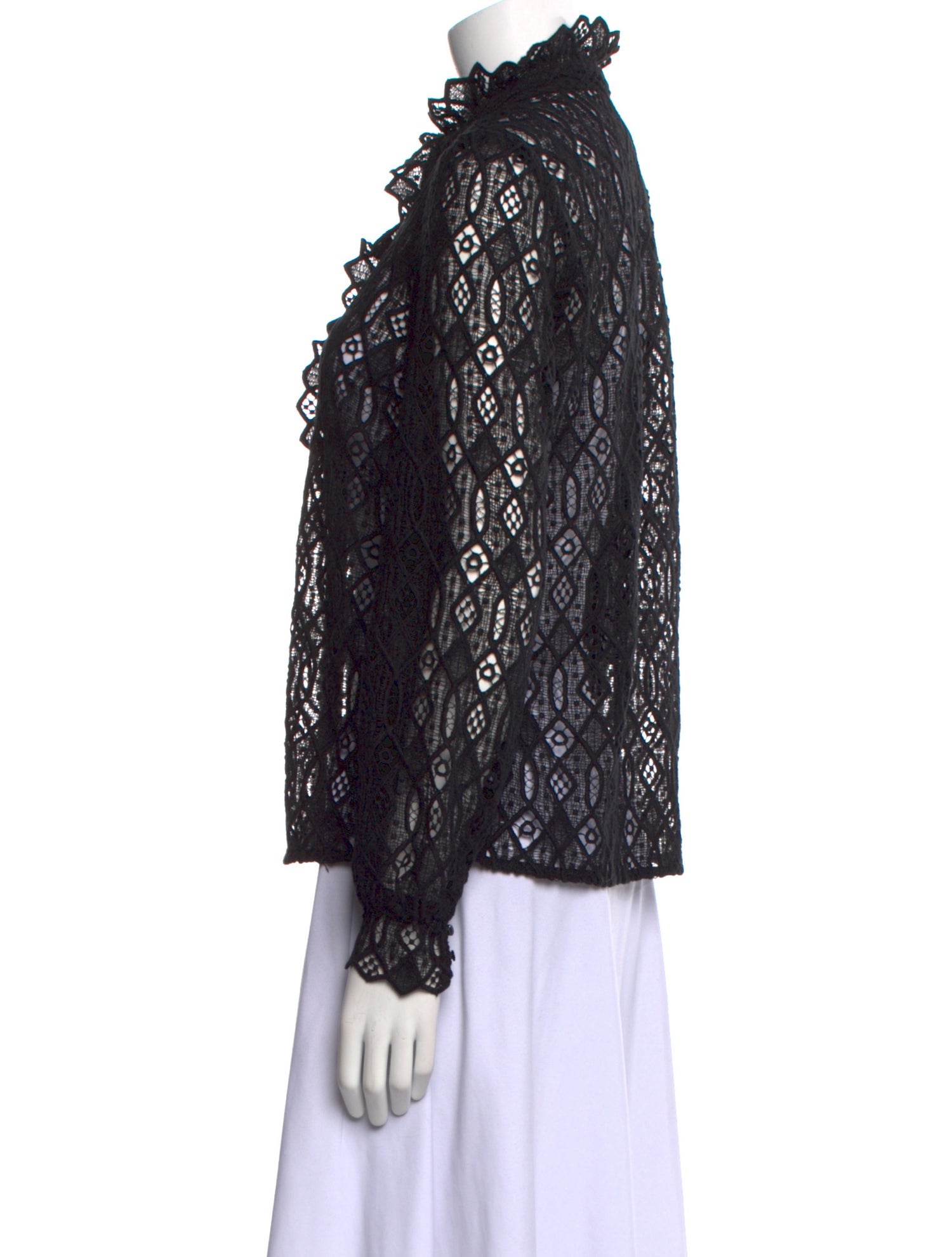 Sézane Lace Pattern Mock Neck Blouse