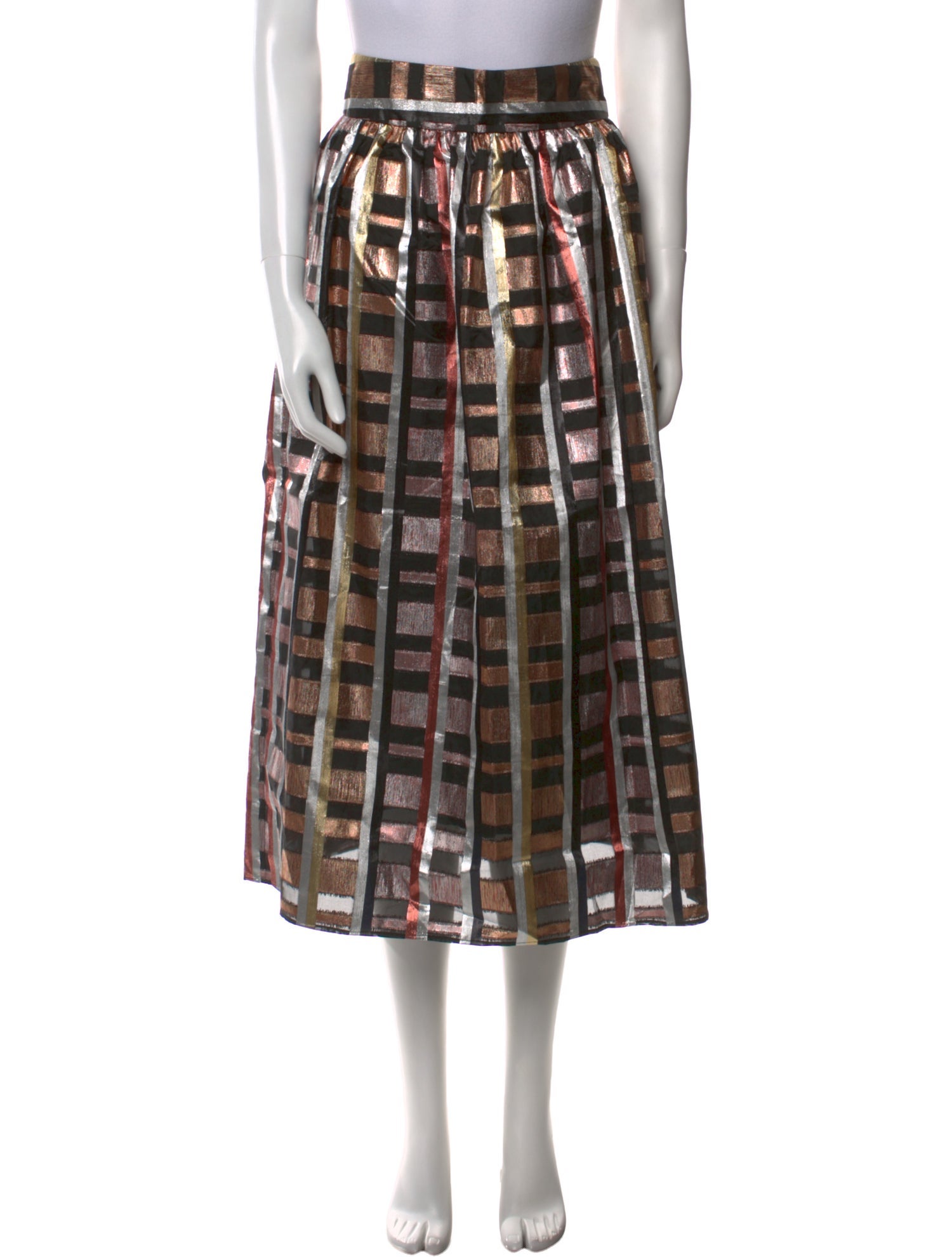 Sézane Plaid Print Midi Length Skirt