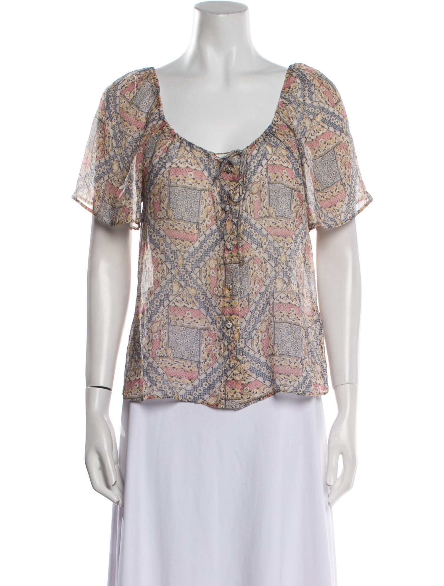 Sézane Floral Print Scoop Neck Blouse