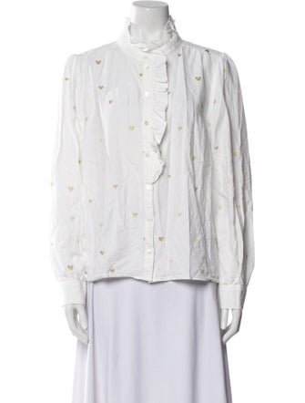 Sézane Printed Mock Neck Button-Up Top