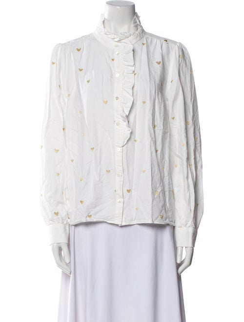 Sézane Printed Mock Neck Button-Up Top
