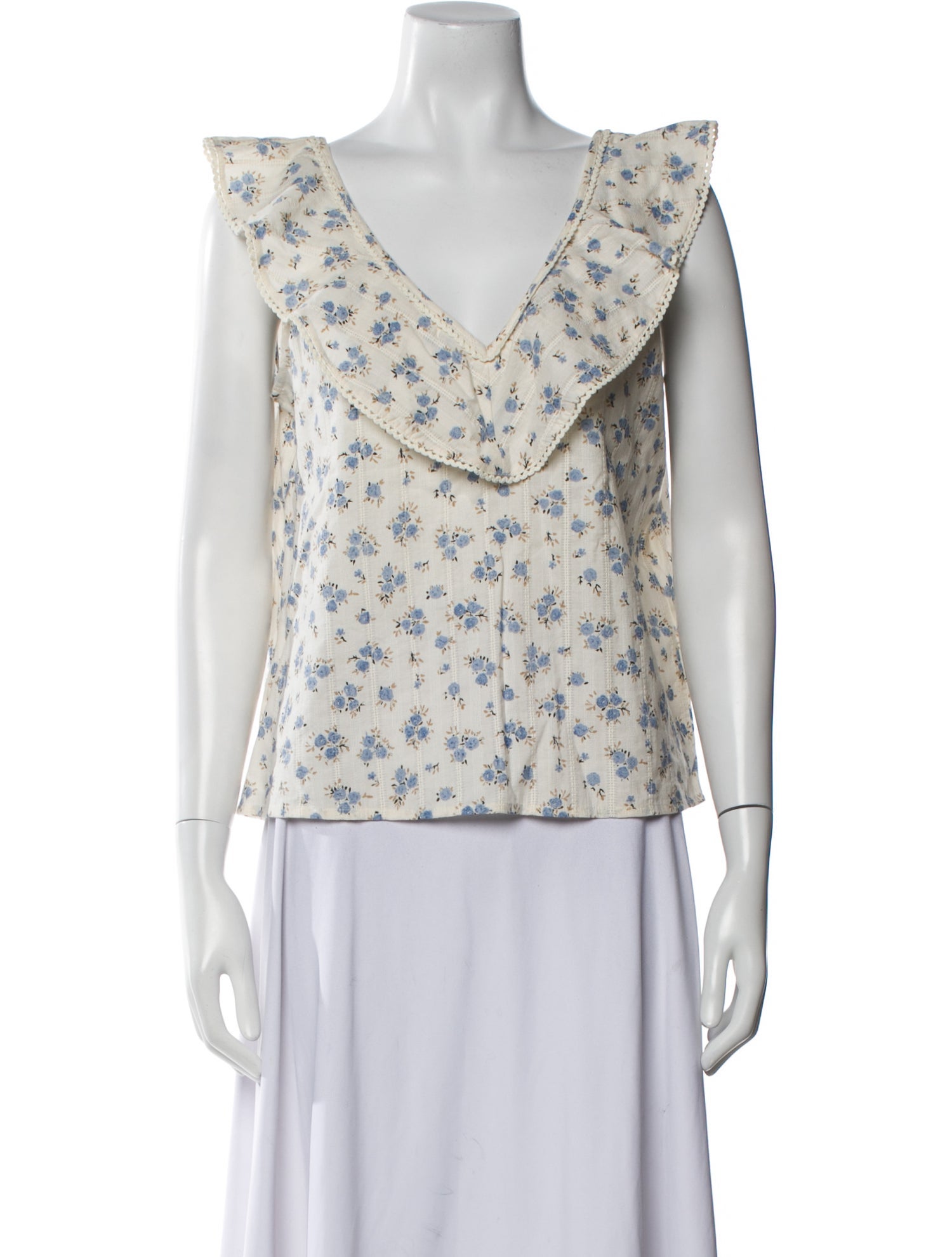 Sézane Floral Print V-Neck Blouse