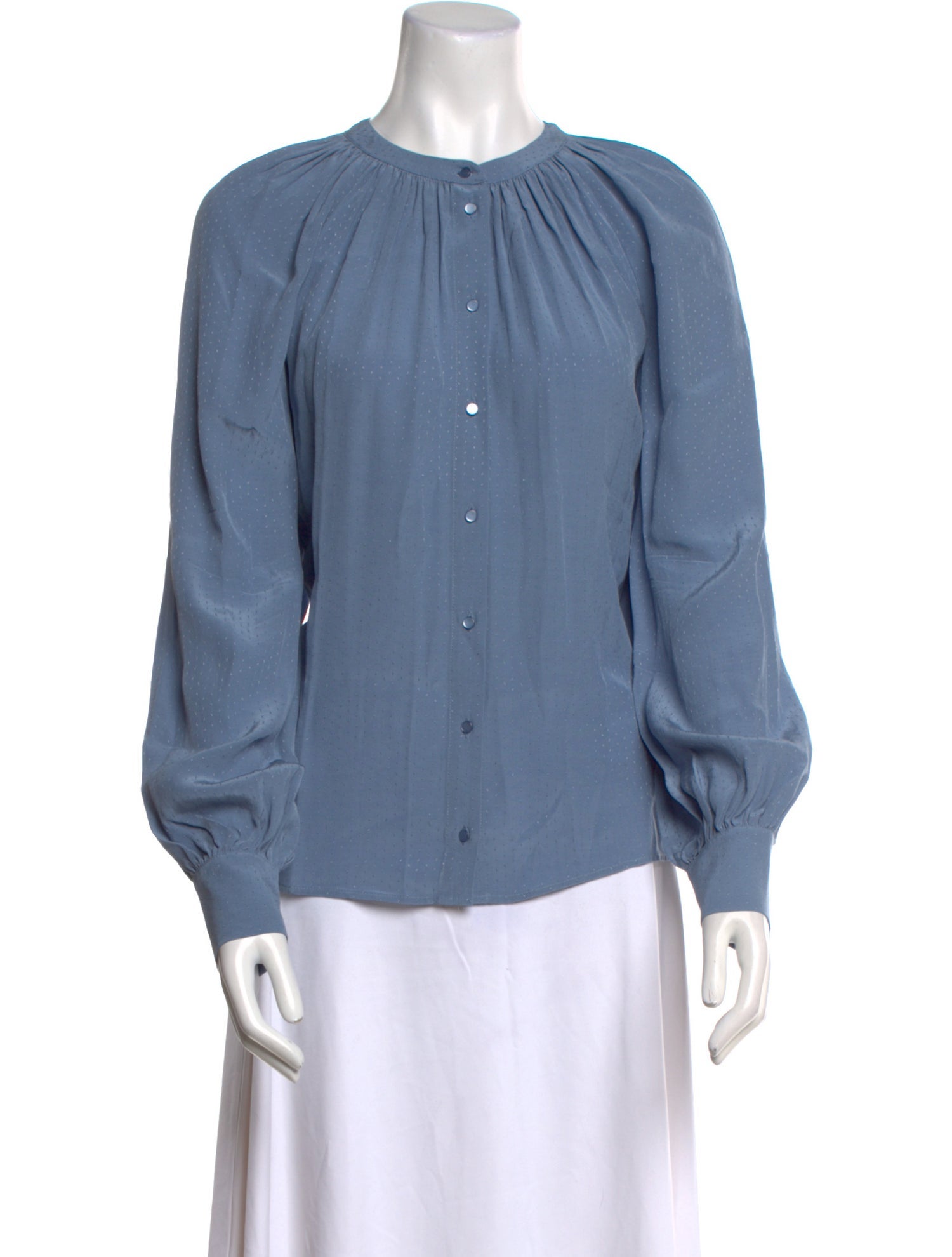 Sézane Crew Neck Long Sleeve Button-Up Top