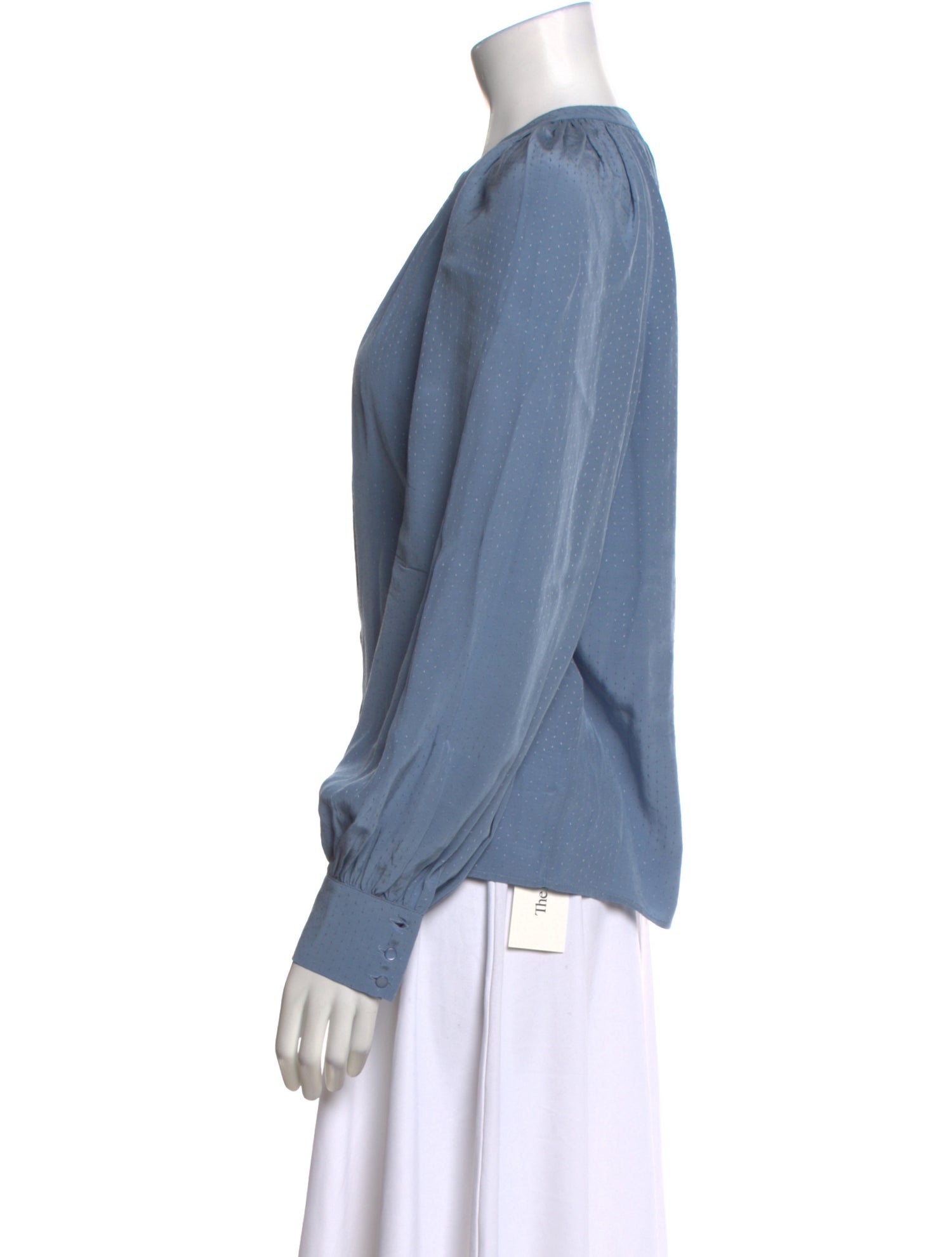 Sézane Crew Neck Long Sleeve Button-Up Top