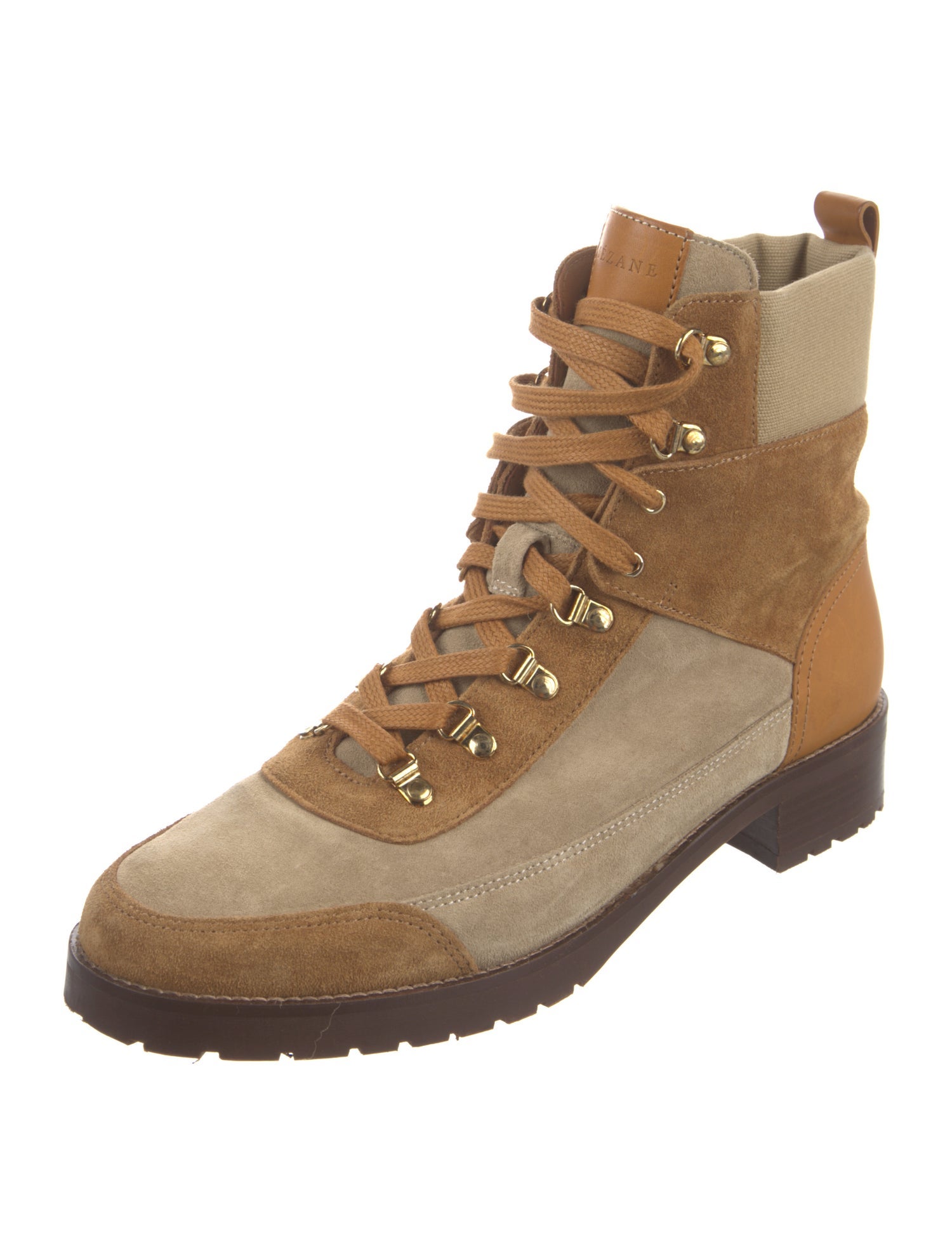 Sézane Suede Colorblock Pattern Combat Boots