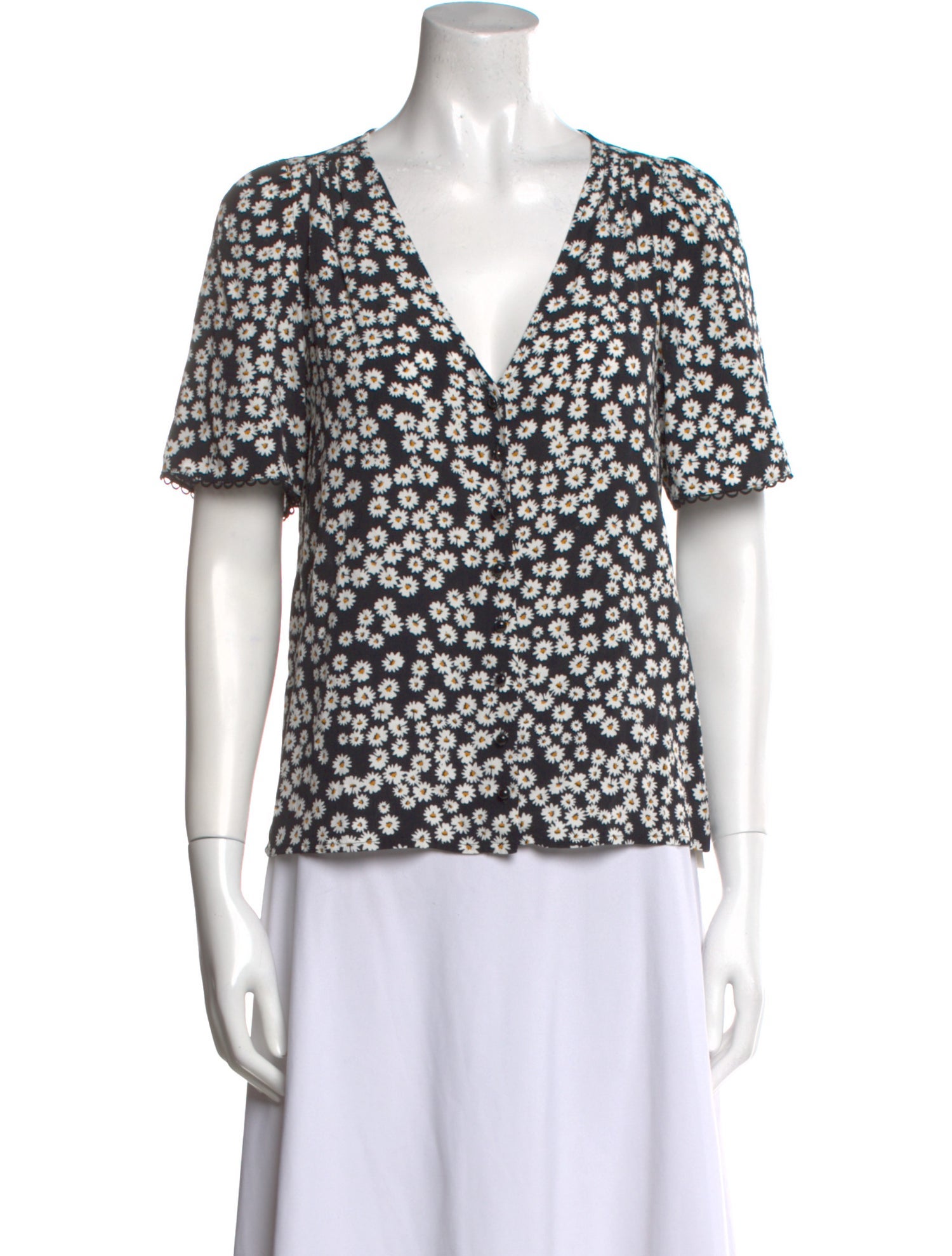 Sézane Floral Print V-Neck Blouse