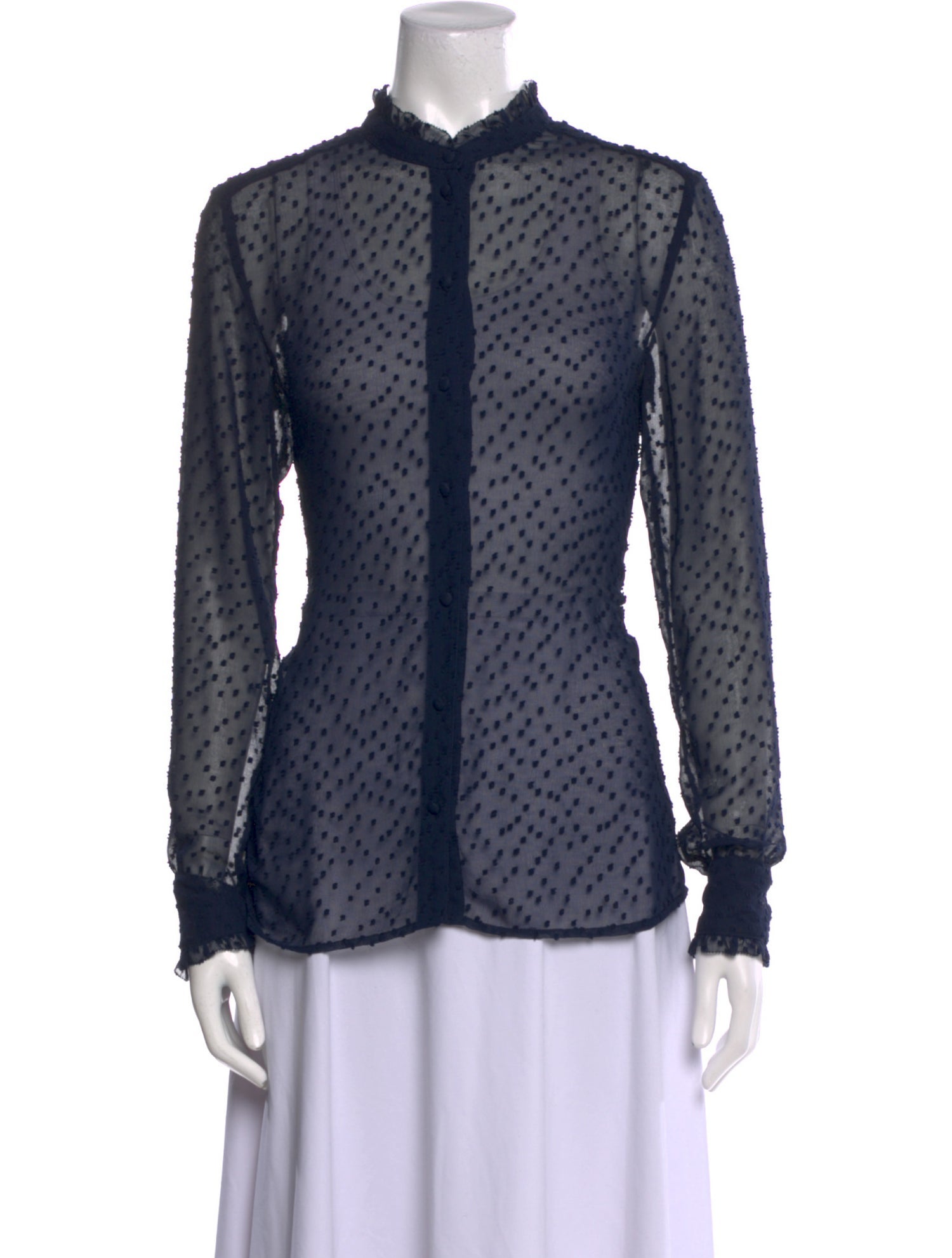 Sézane Polka Dot Print Mock Neck Button-Up Top