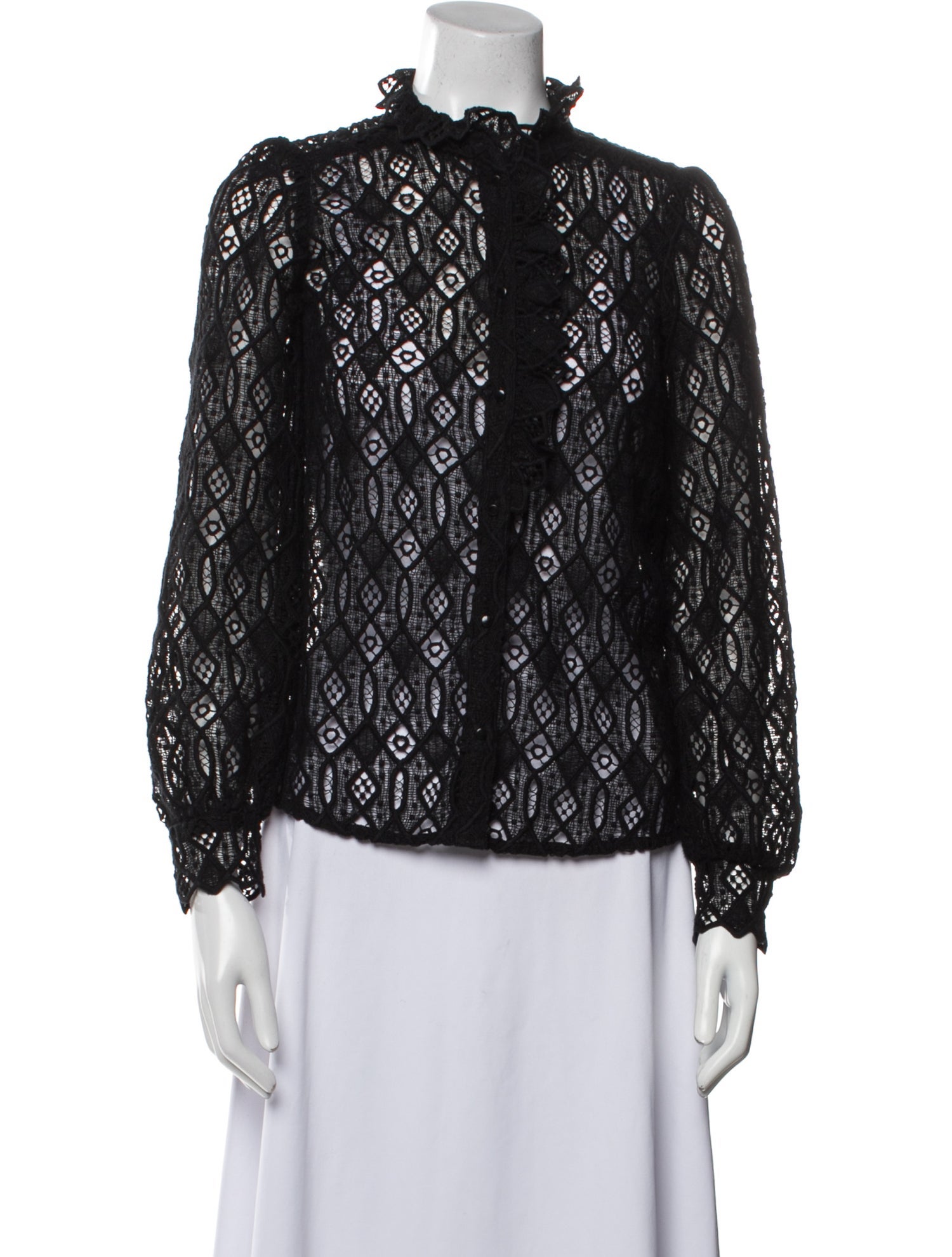 Sézane Lace Pattern Mock Neck Blouse