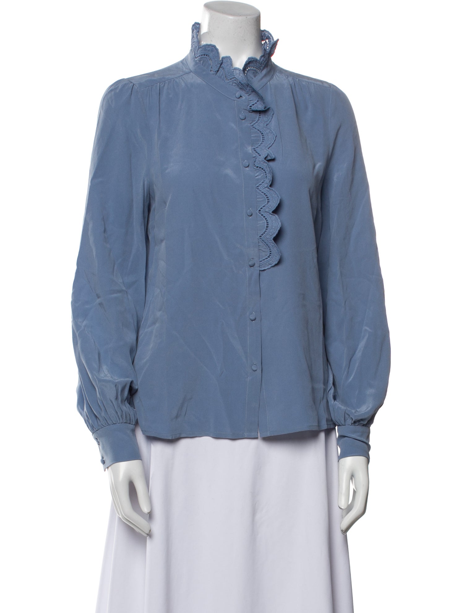 Sézane Silk Mock Neck Button-Up Top