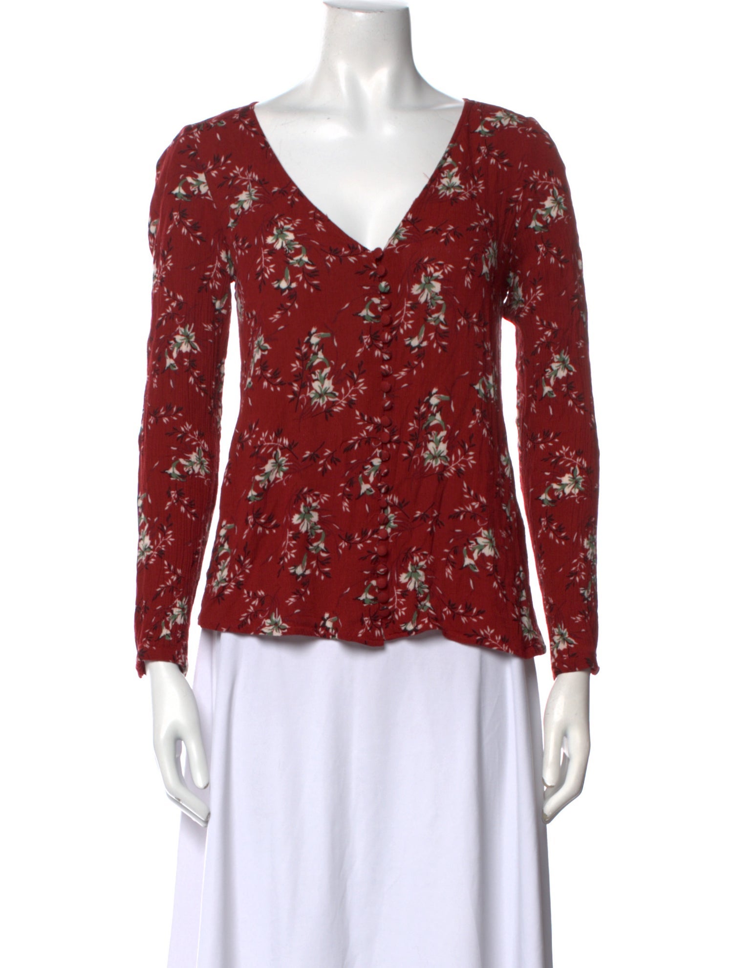 Sézane Floral Print V-Neck Blouse