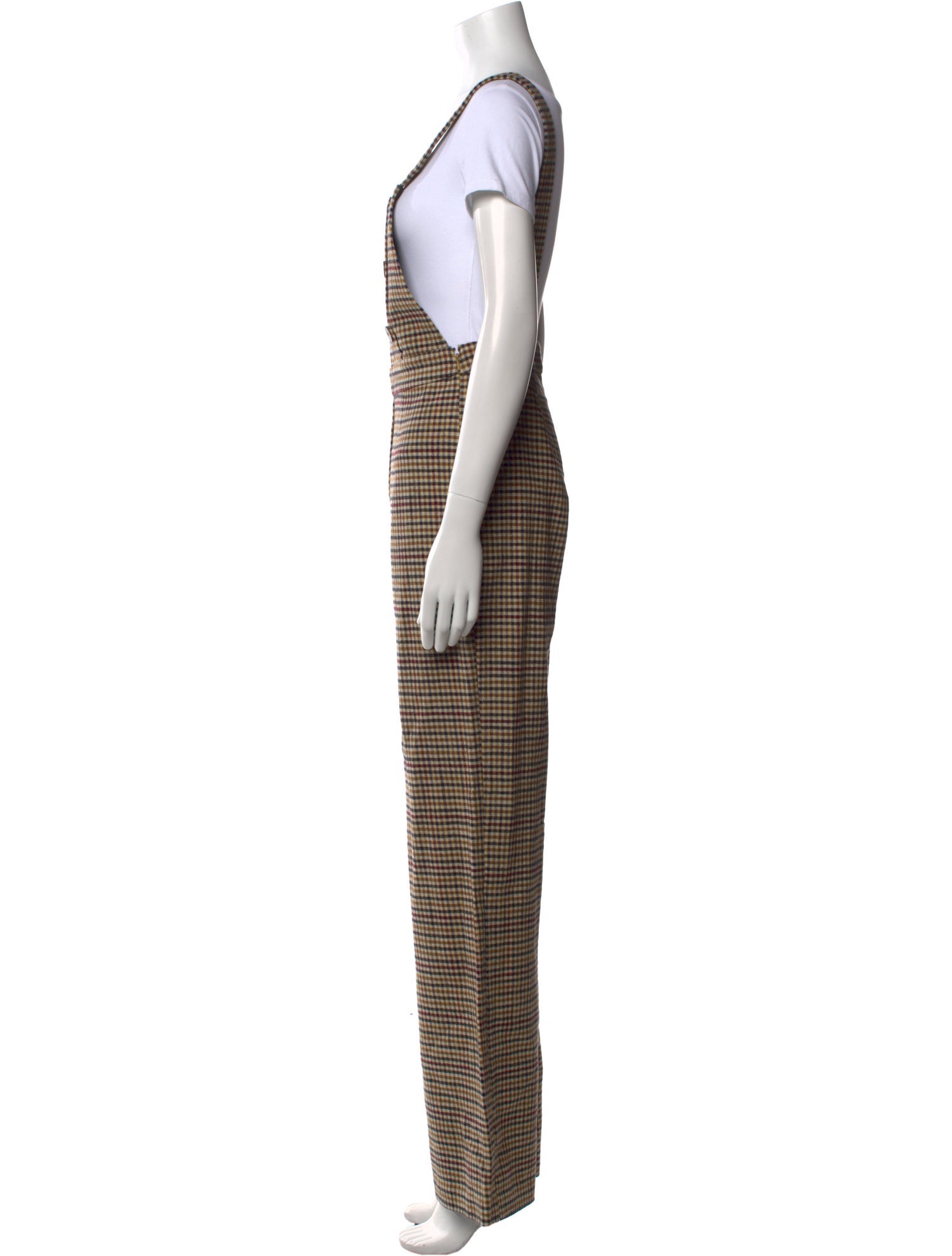 Sézane Plaid Print Square Neckline Jumpsuit