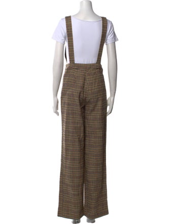 Sézane Plaid Print Square Neckline Jumpsuit