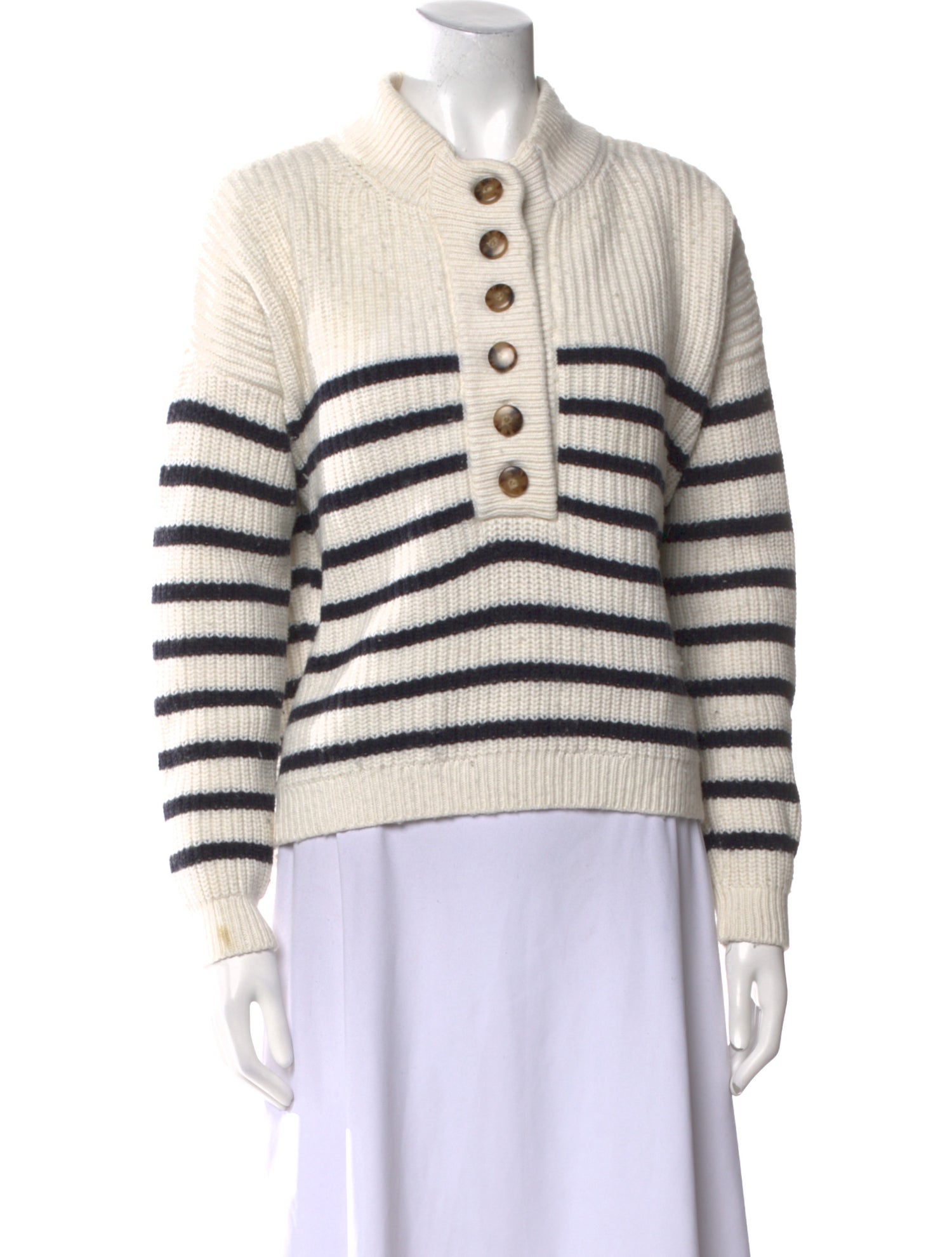 Sézane Striped Mock Neck Sweatshirt