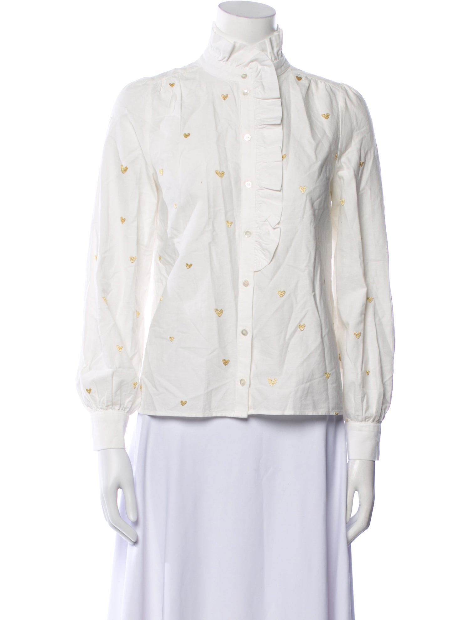 Sézane Printed Three-Quarter Sleeve Button-Up Top
