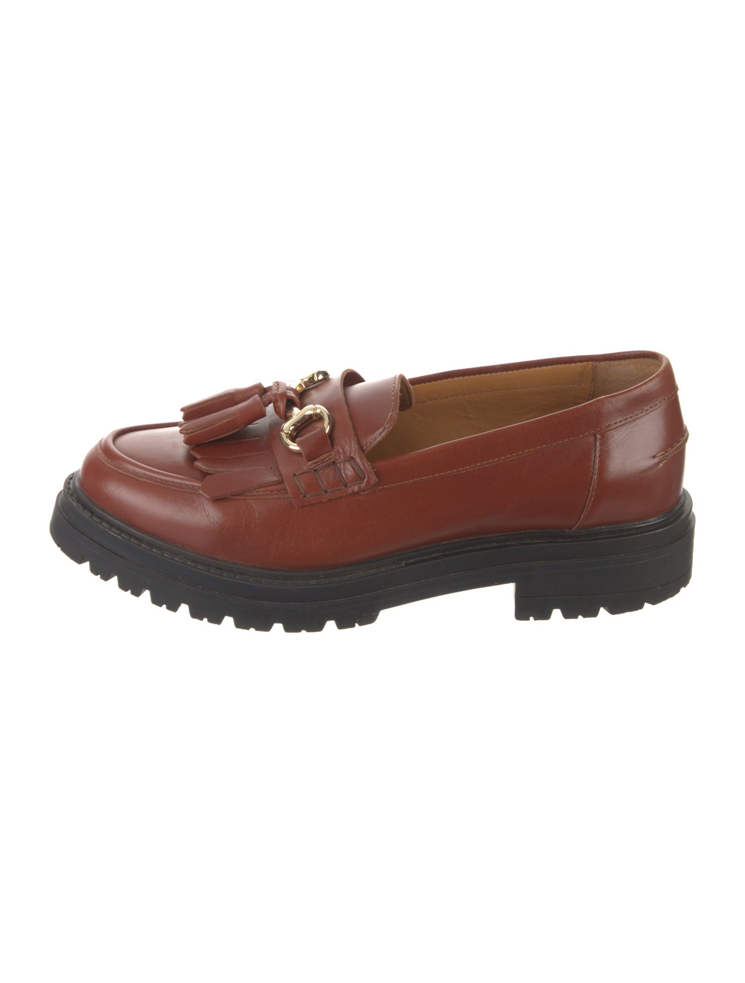 Sézane Leather Cutout Accent Loafers