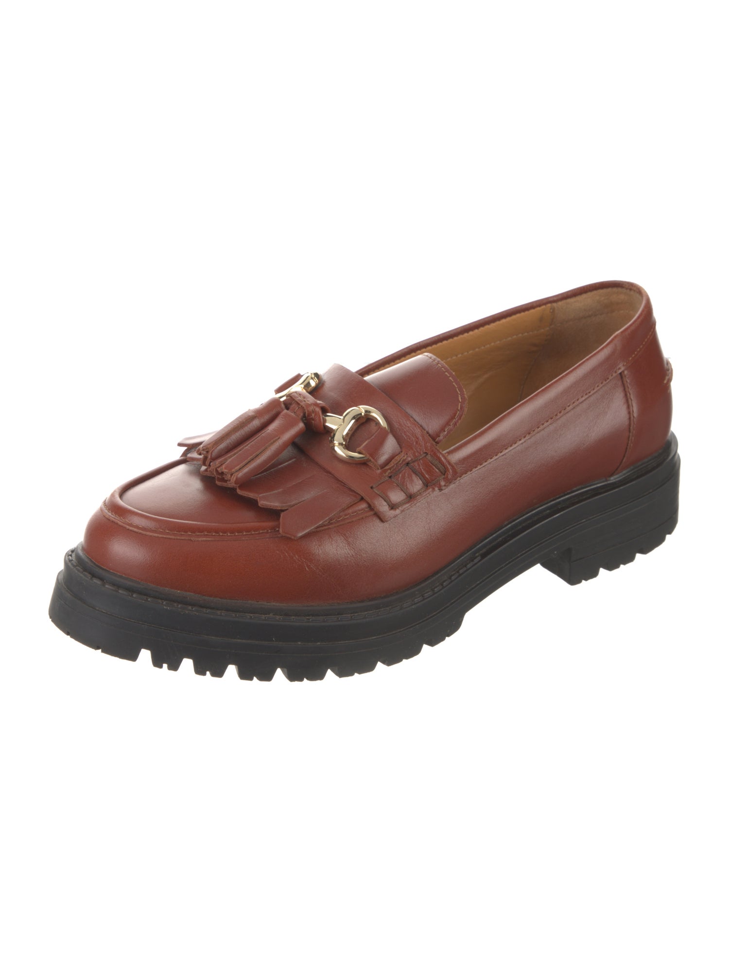 Sézane Leather Cutout Accent Loafers