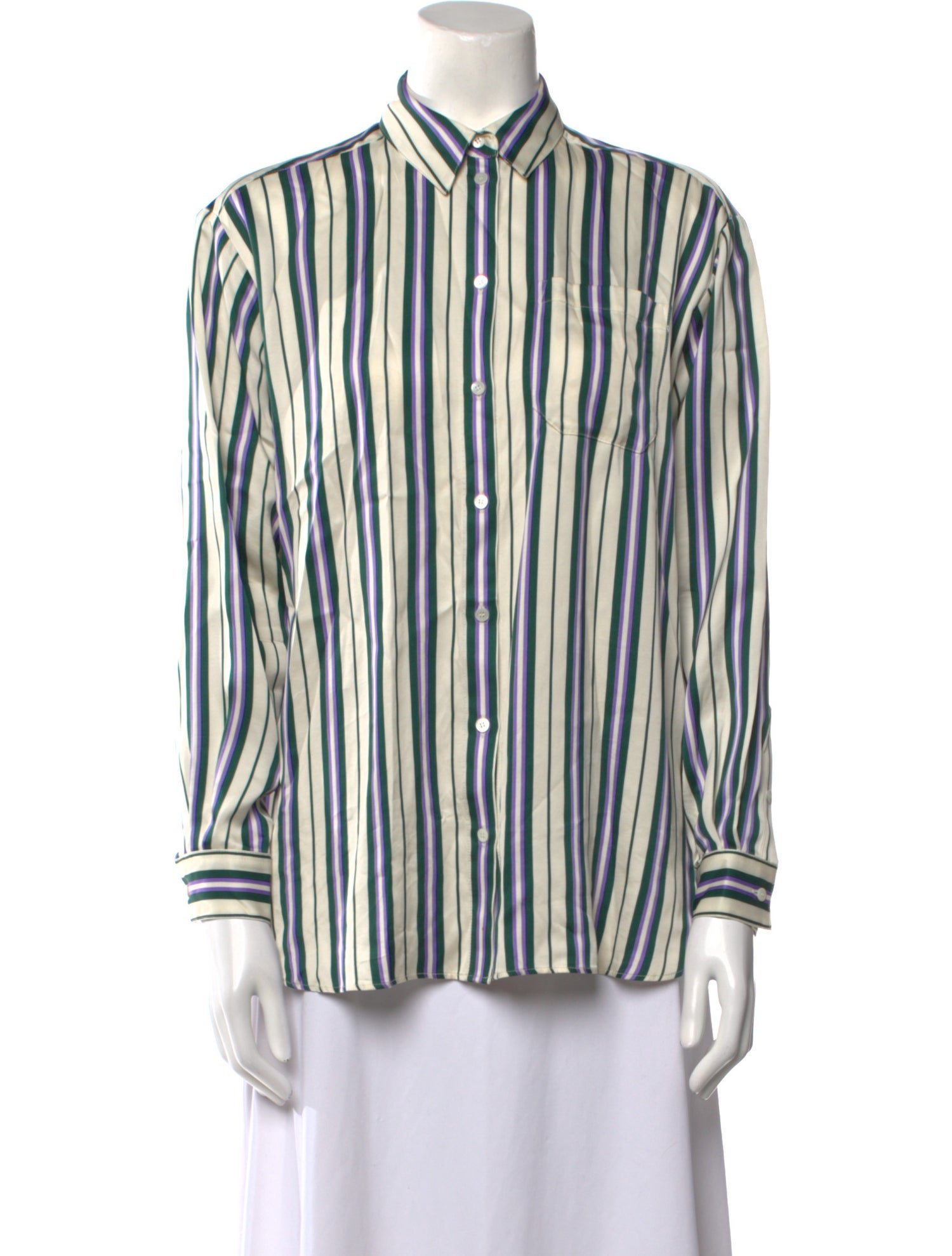 Sézane Striped Long Sleeve Button-Up Top
