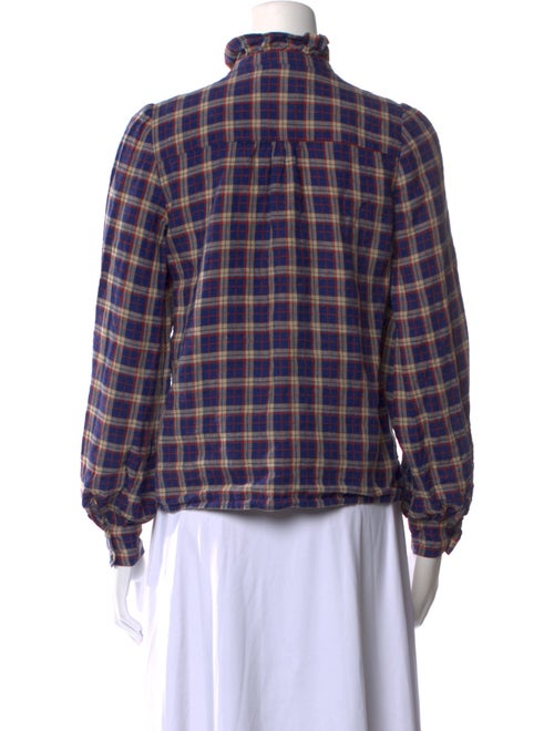 Sézane Linen Plaid Print Button-Up Top