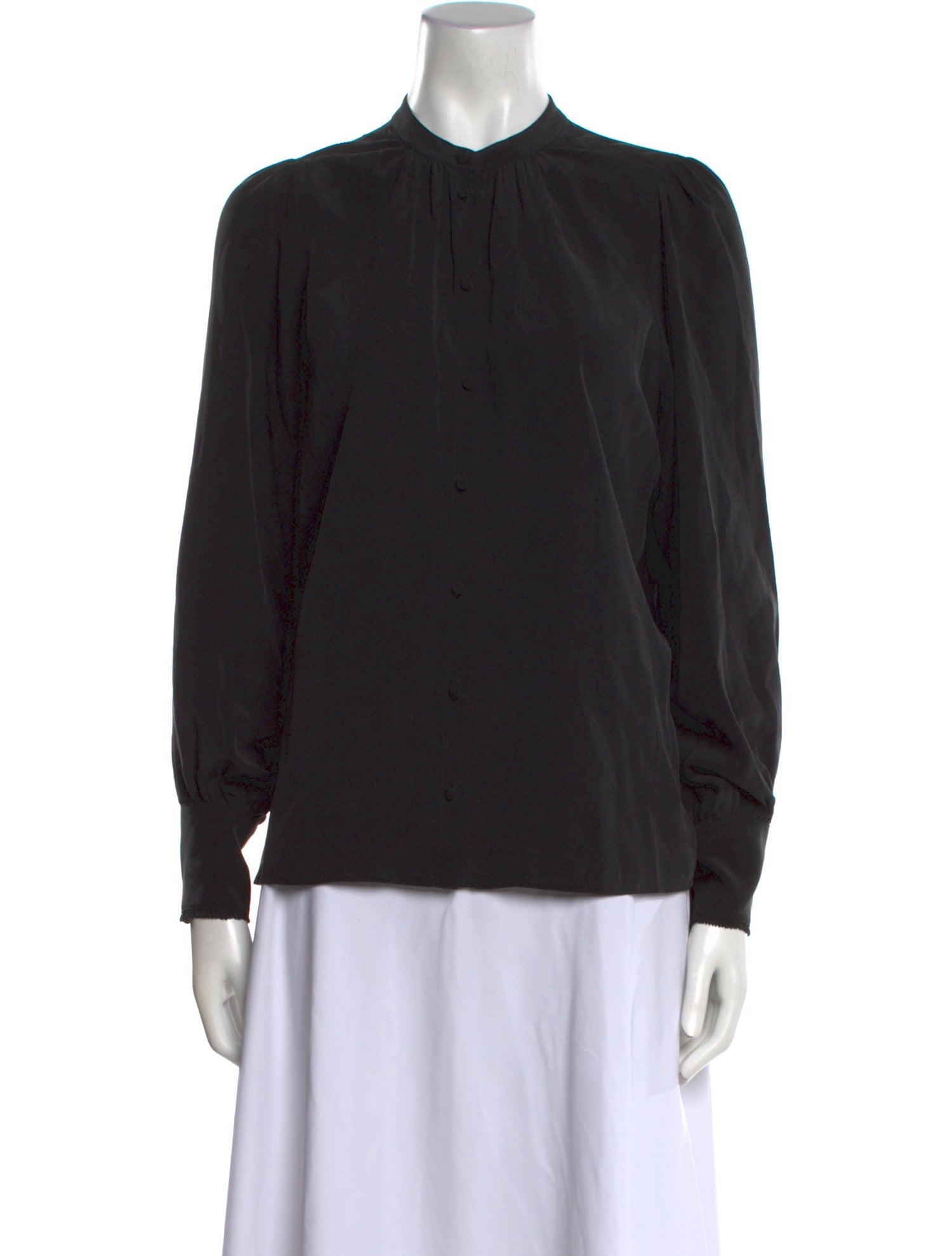 Sézane Silk Mock Neck Button-Up Top